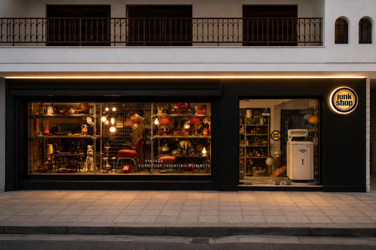 The full Junk Shop storefront in Kalamaria, Thessaloniki