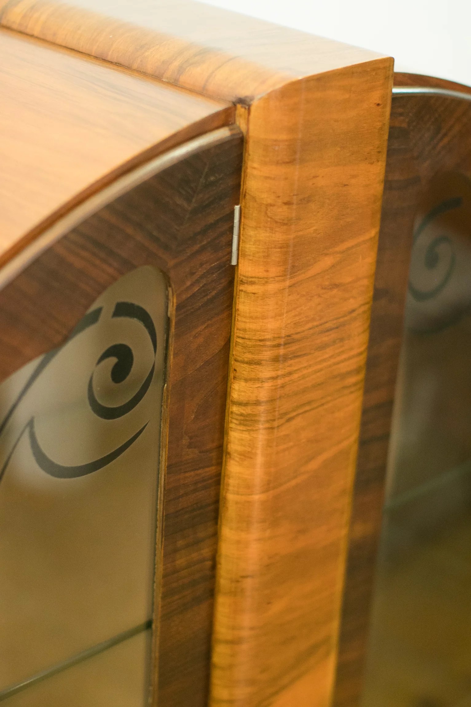 1930s Art Deco walnut veneer circular display cabinet
