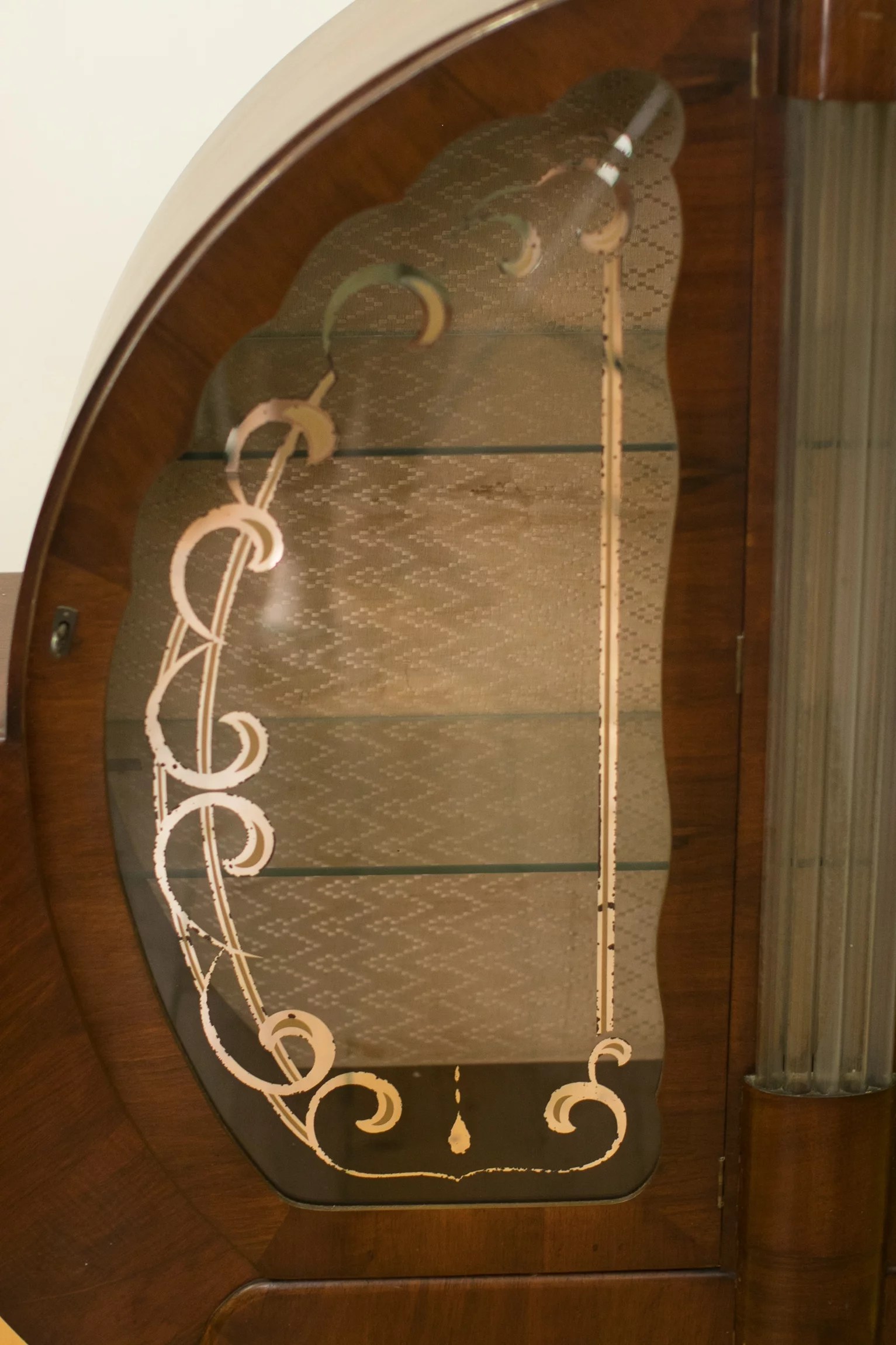 1930s Art Deco walnut veneer circular display cabinet