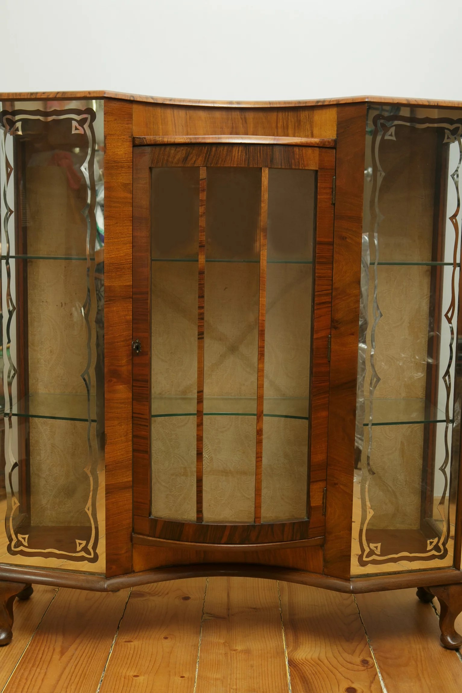 1930s Art Deco walnut veneer display cabinet