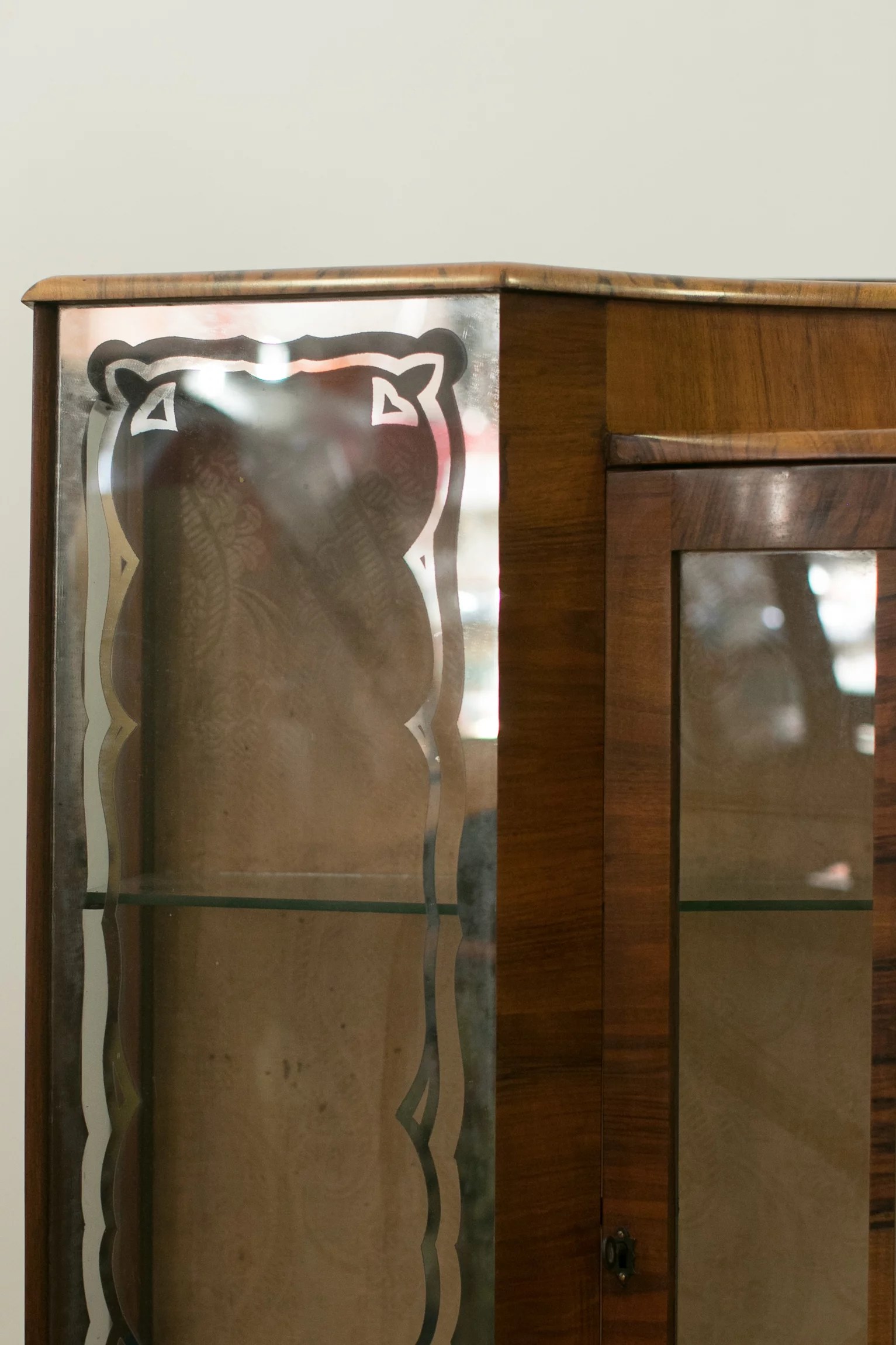 1930s Art Deco walnut veneer display cabinet