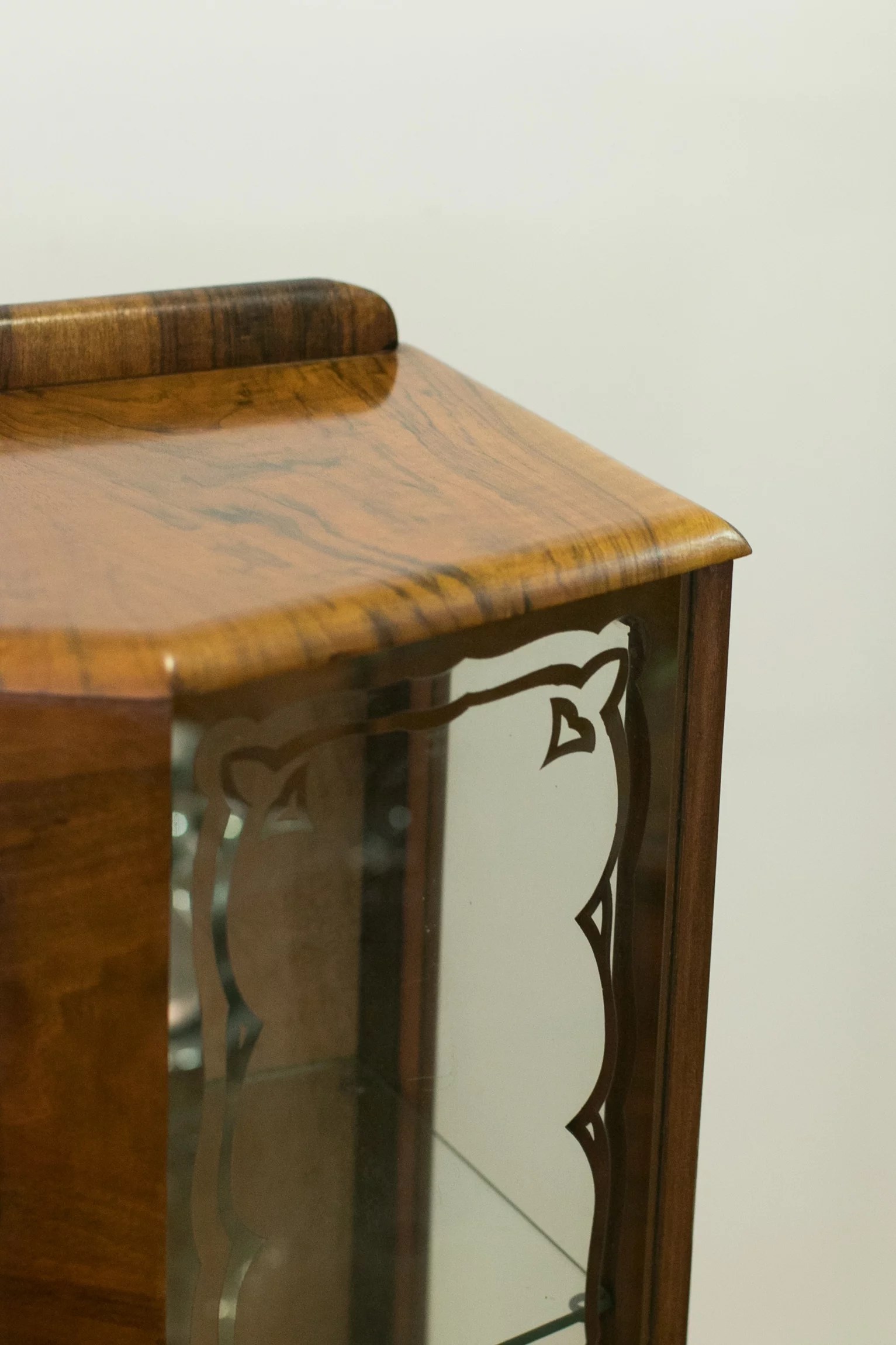 1930s Art Deco walnut veneer display cabinet