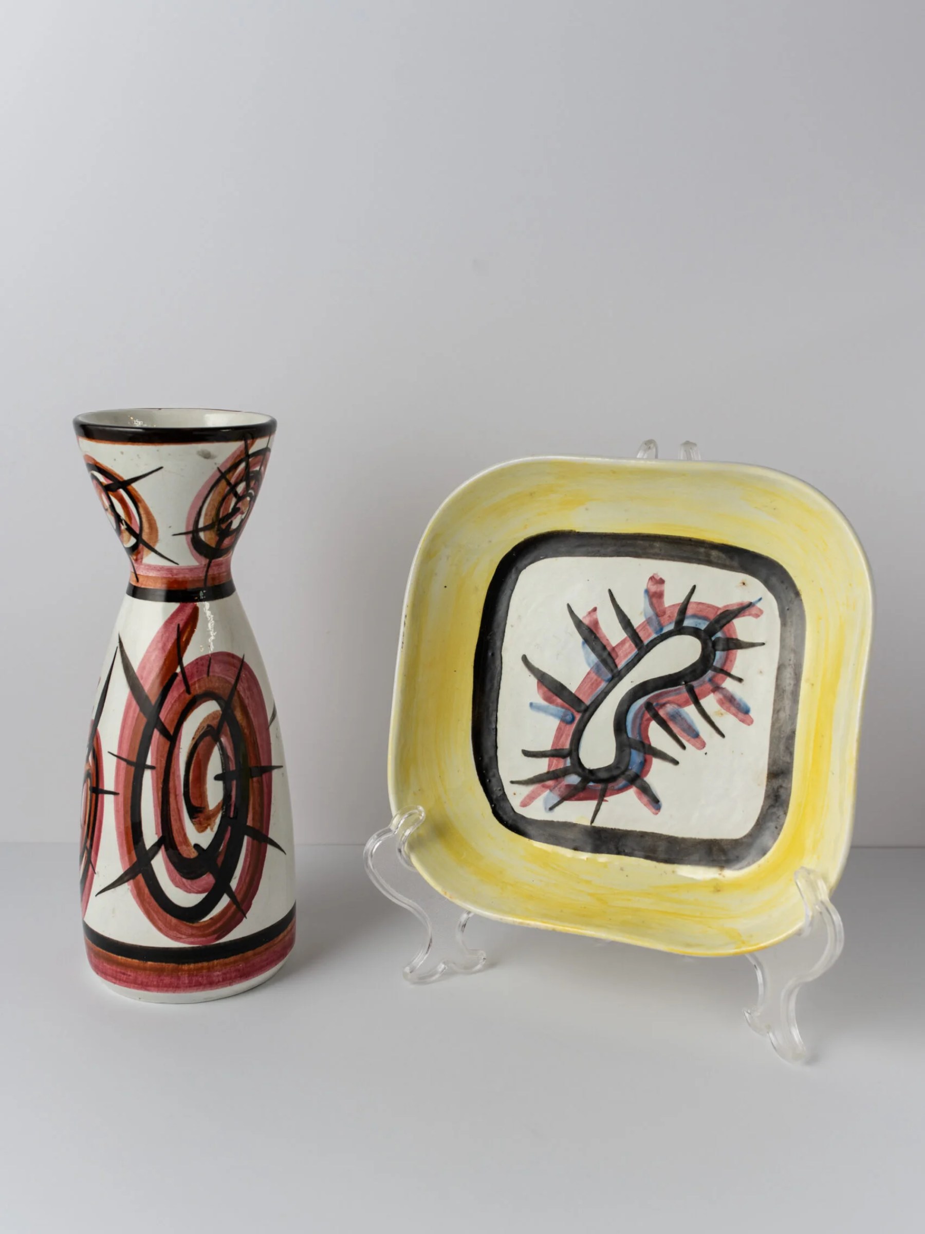 1960s rare ‘KERAMIKOS’ hand painted square ceramic art plate