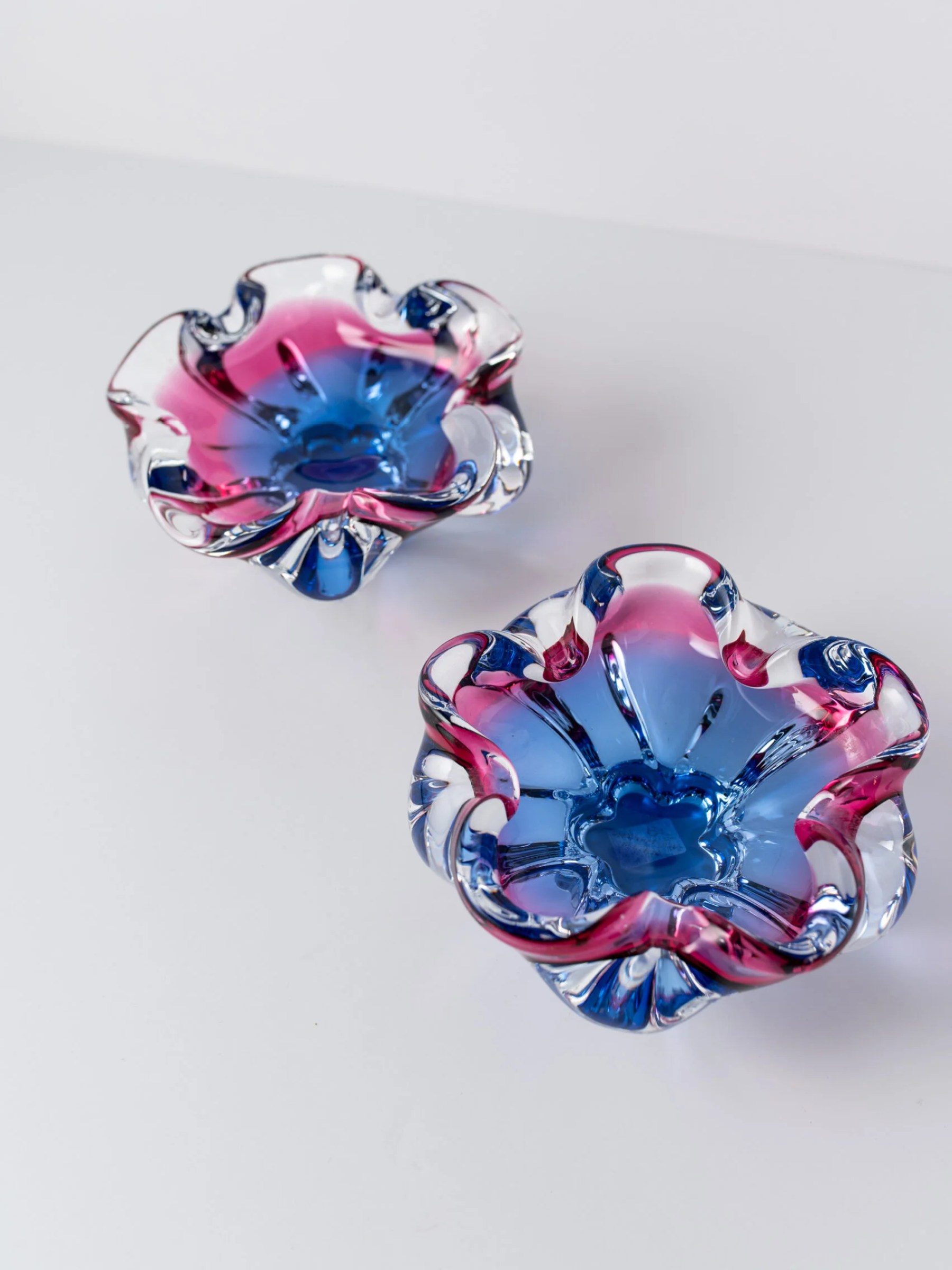 1960s pair of Czech art glass ashtrays