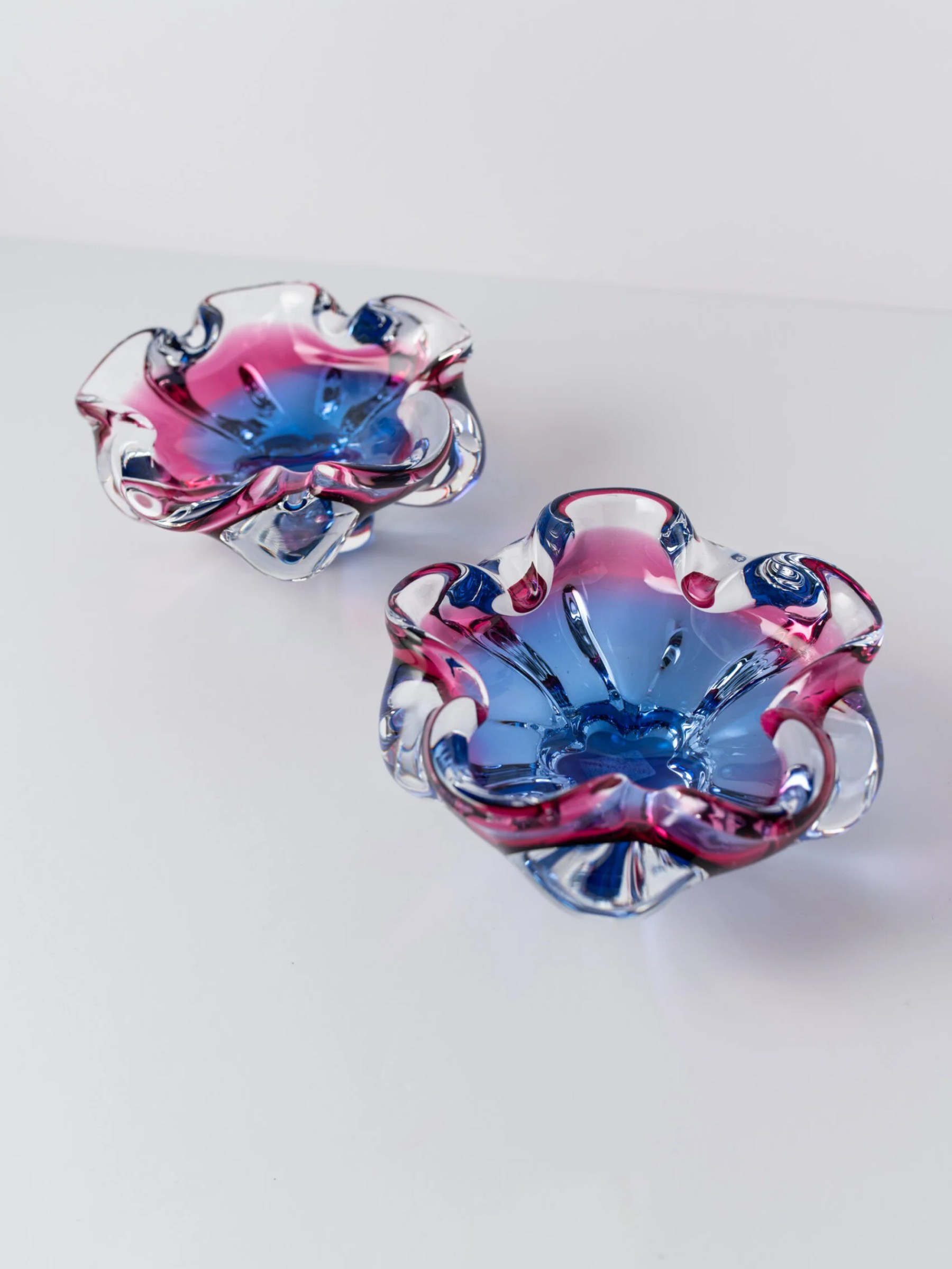 1960s pair of Czech art glass ashtrays