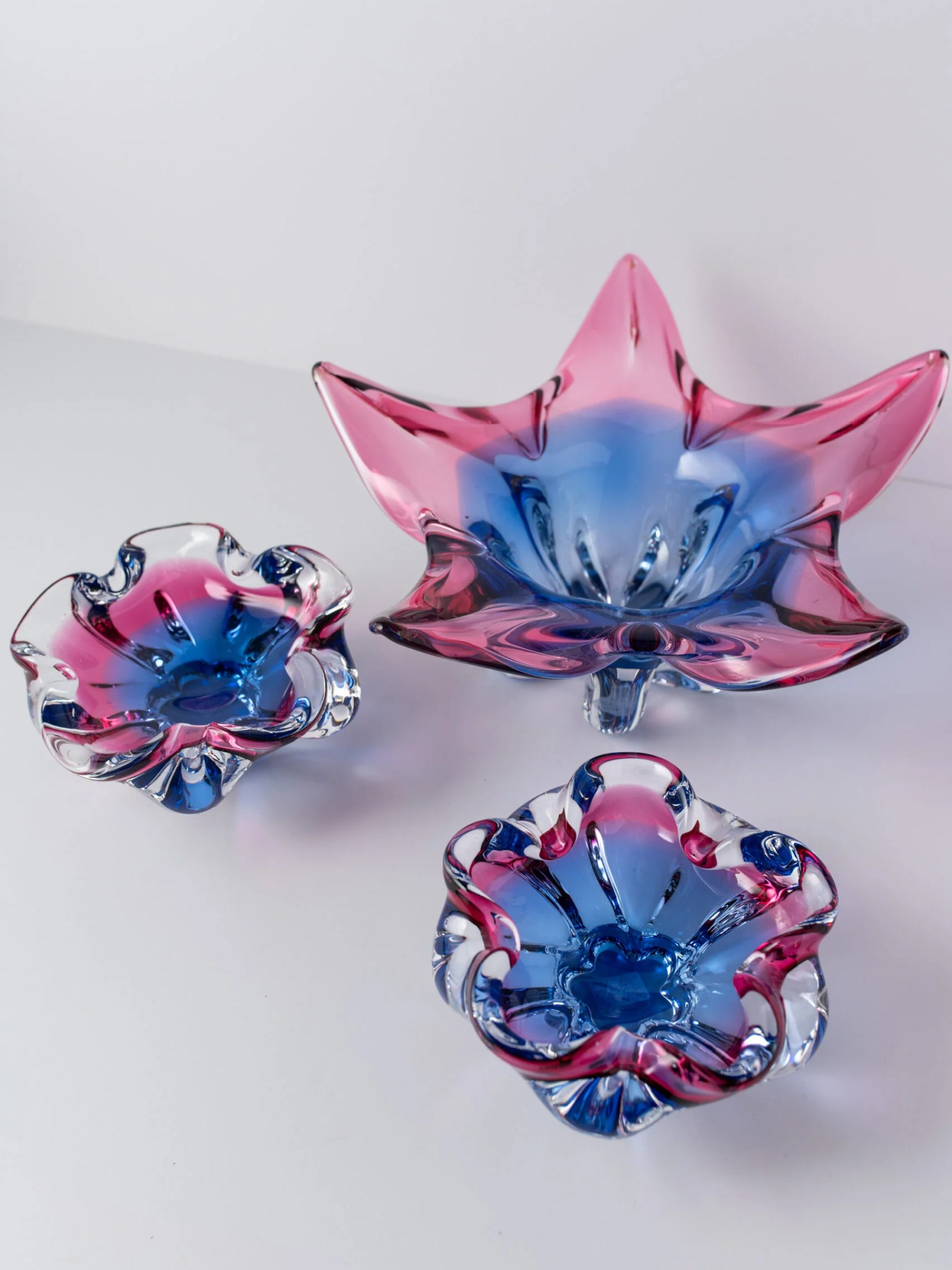 1960s pair of Czech art glass ashtrays