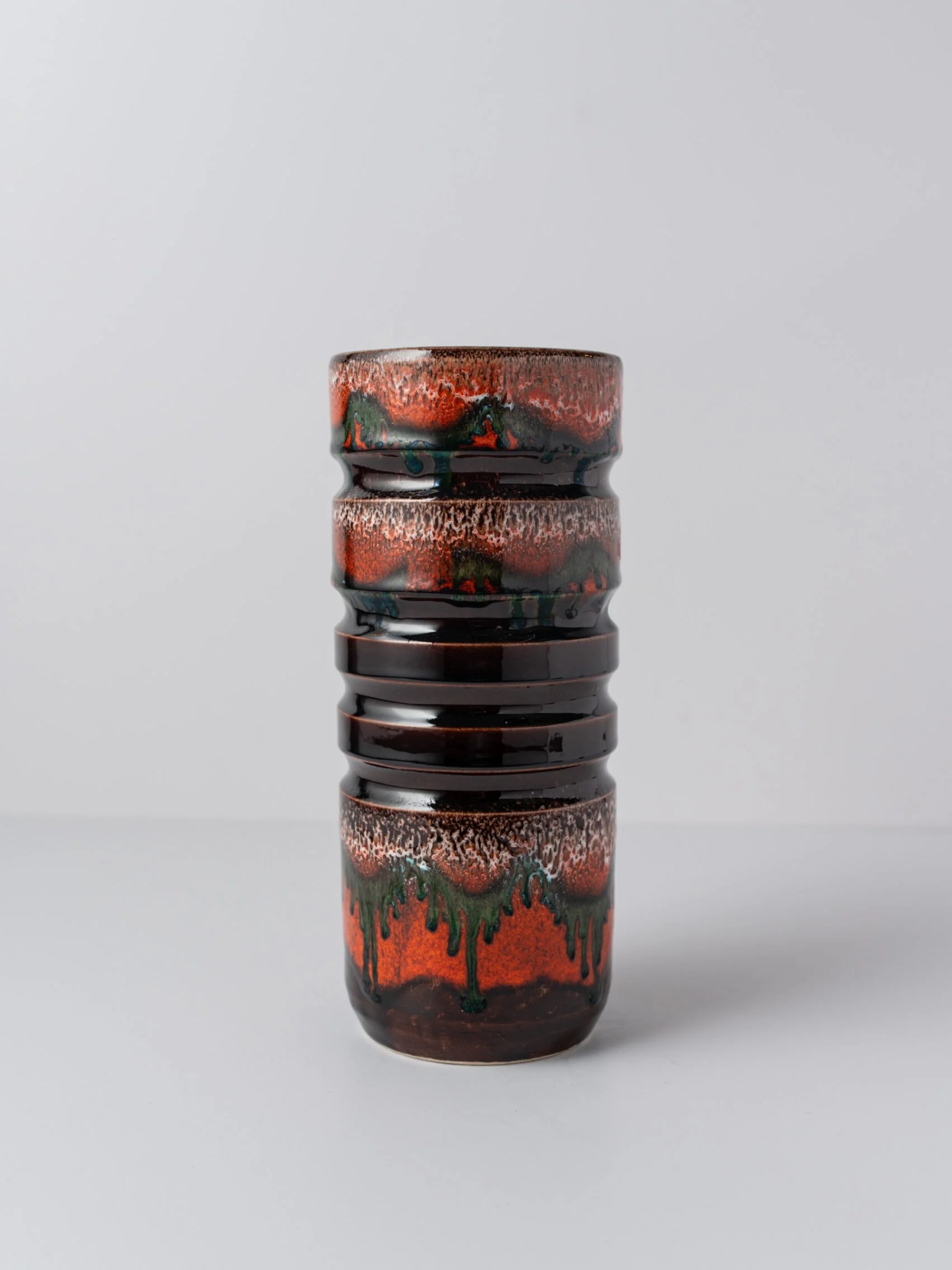 1960s ‘Fat Lava’ brown & orange glazed ceramic vase
