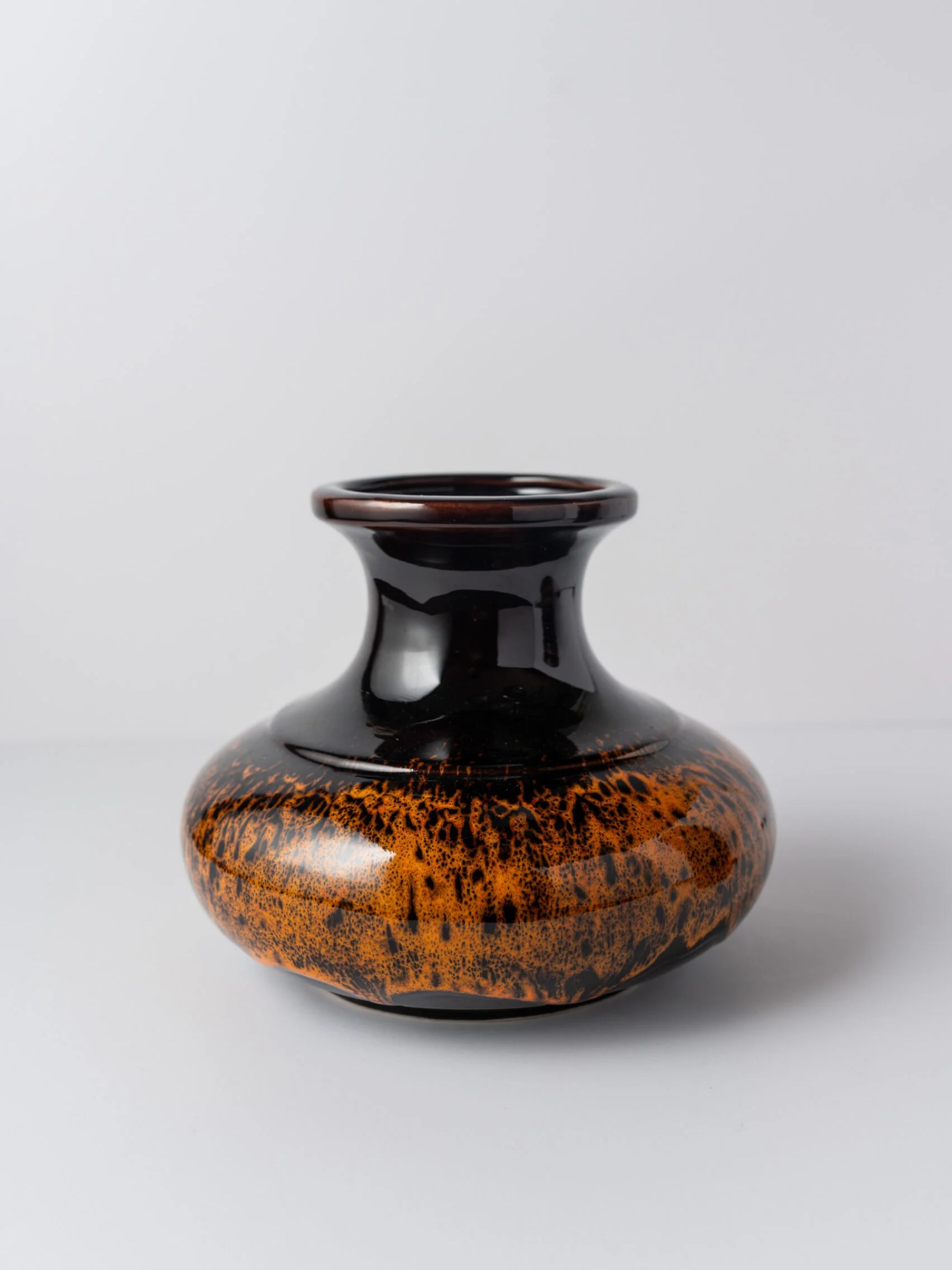 1960s ‘Fat Lava’ brown & orange glazed ceramic vase