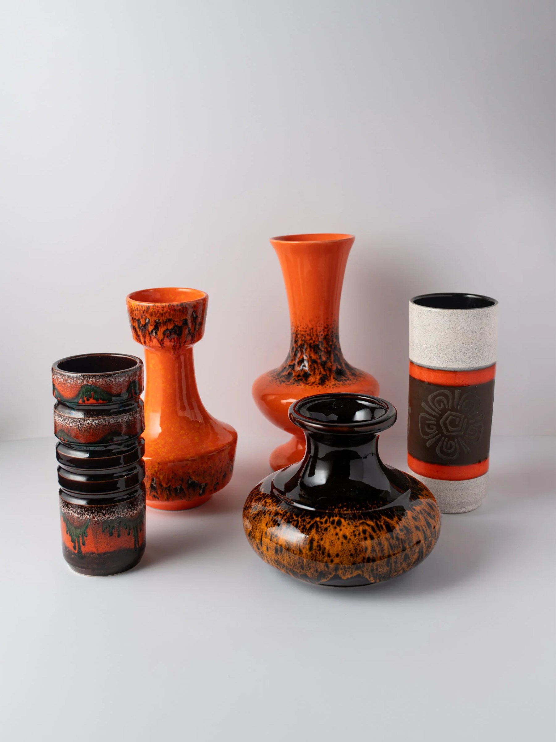 1960s ‘Fat Lava’ brown & orange glazed ceramic vase