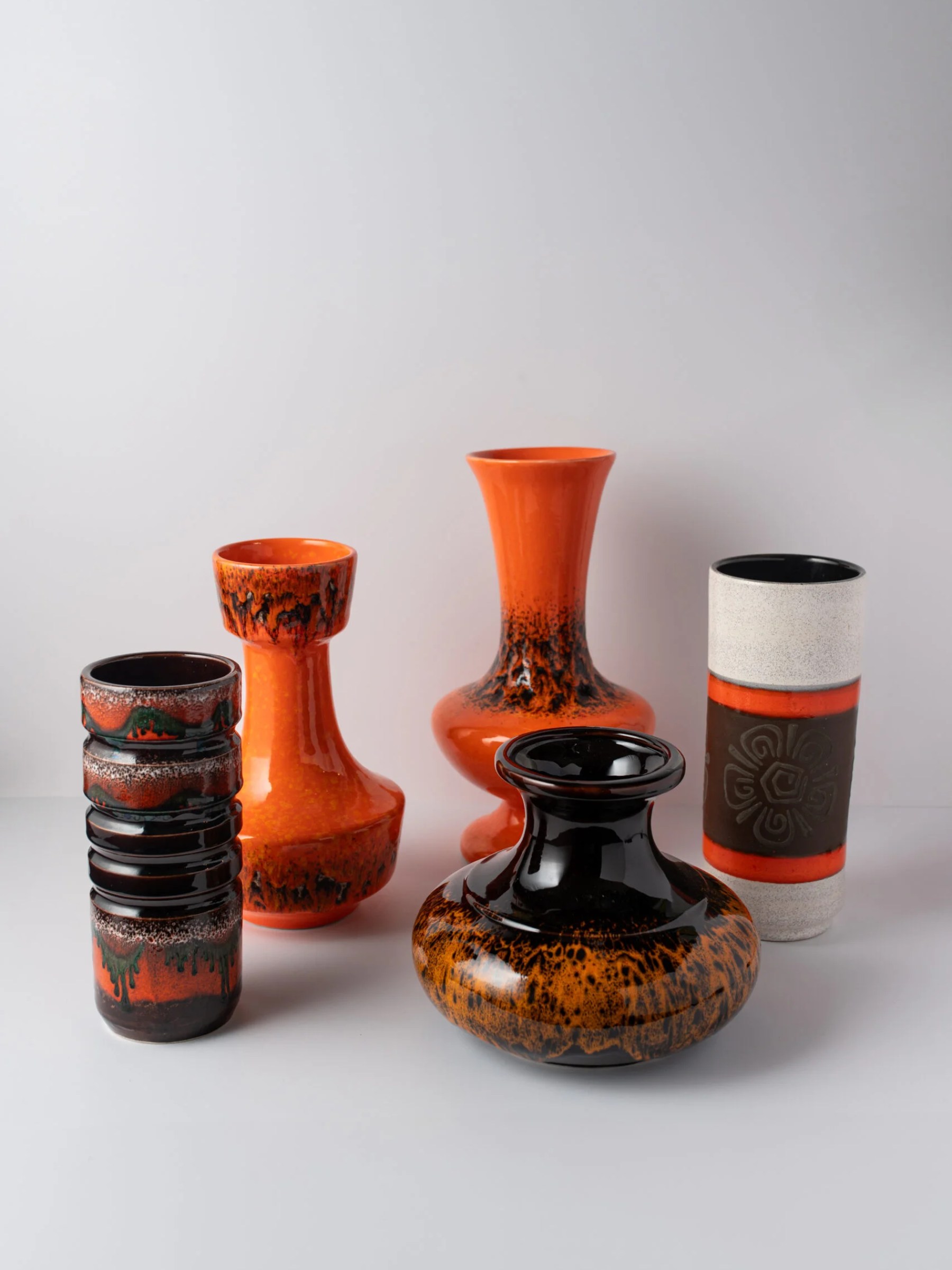 1960s ‘Fat Lava’ brown & orange glazed ceramic vase