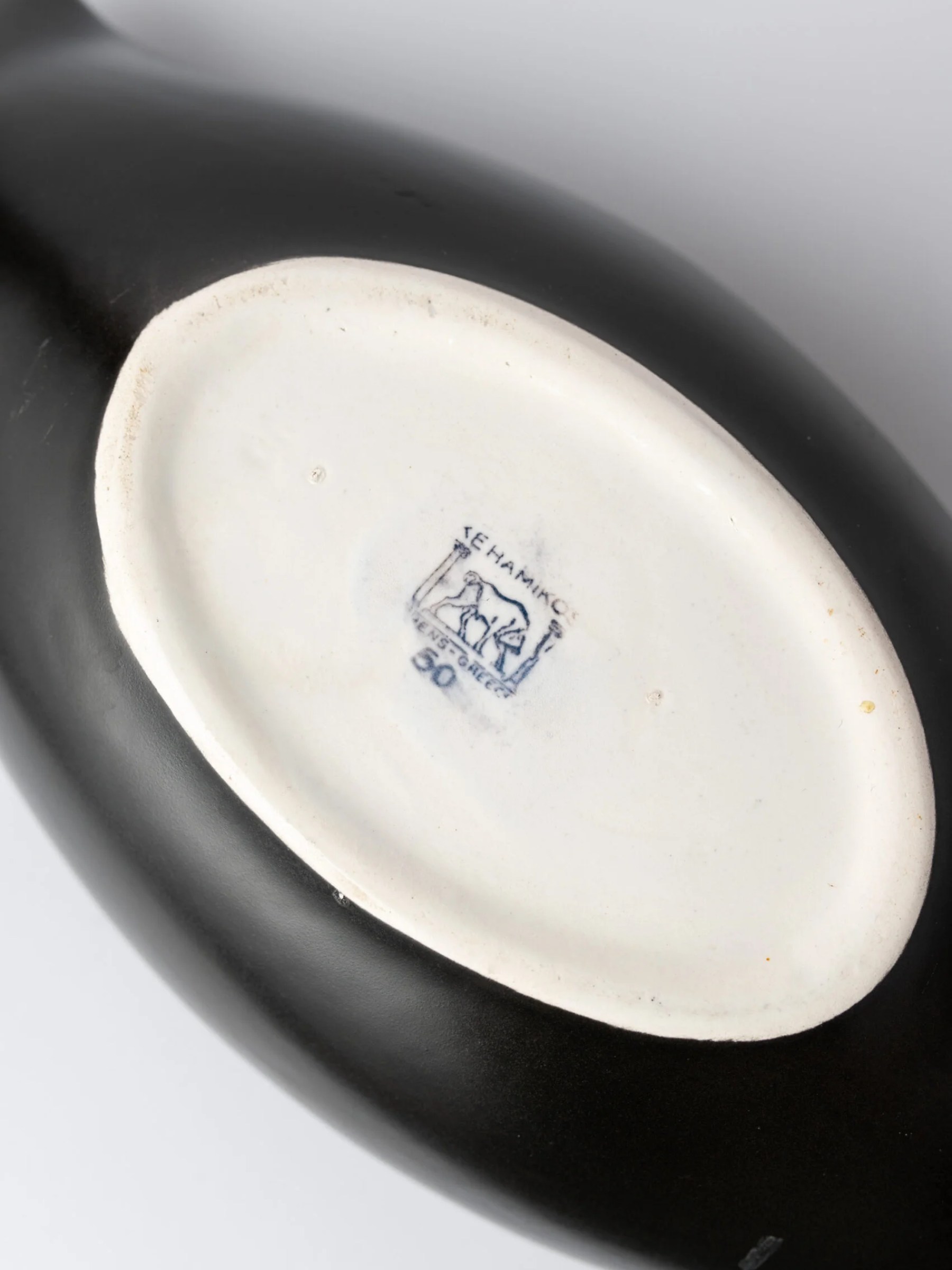 1960s rare black MCM ‘KERAMIKOS’ flower arrangement bowl