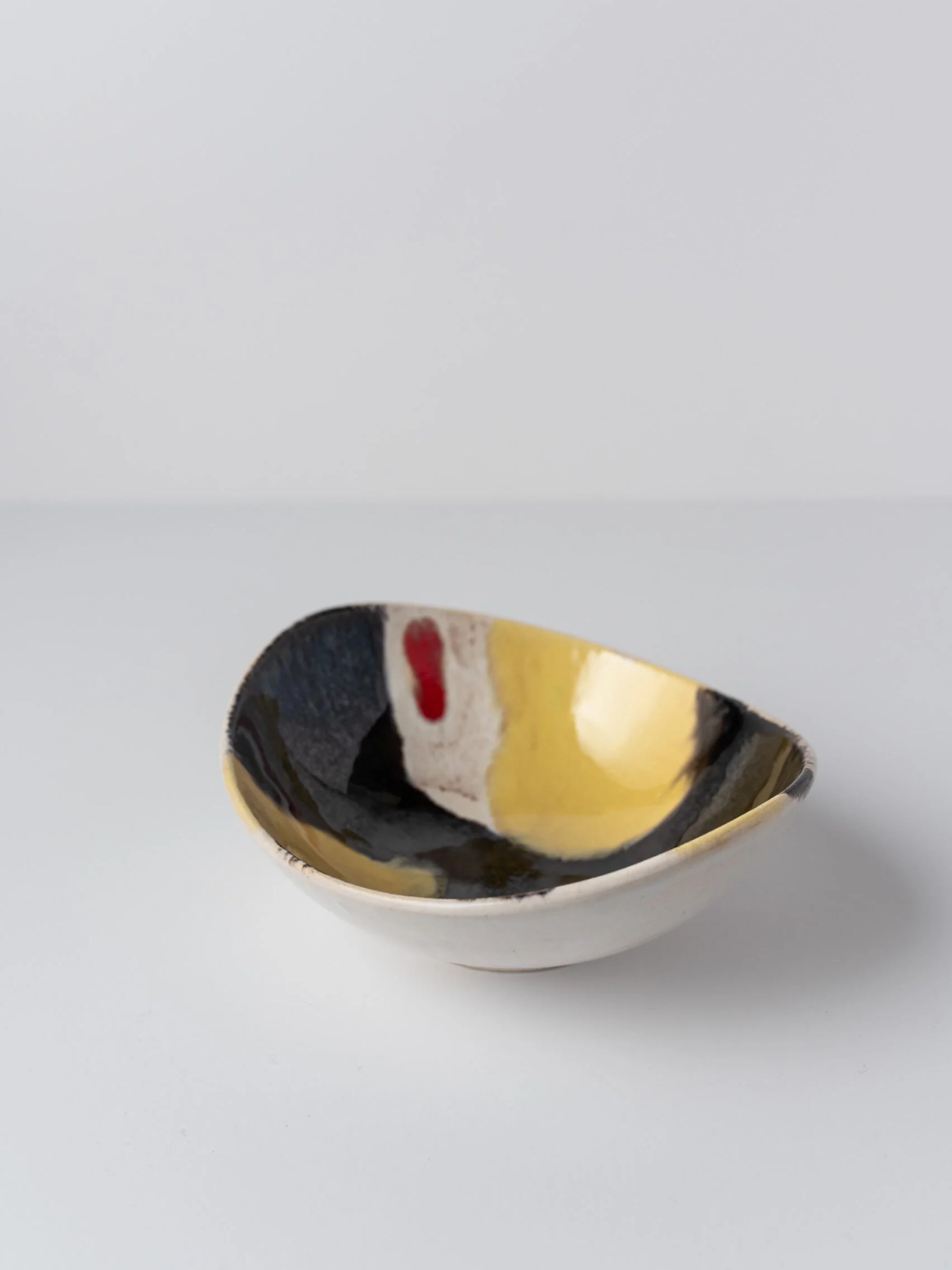 1950s German ‘Atomic’ MCM oval yellow & black glazed ceramic dish