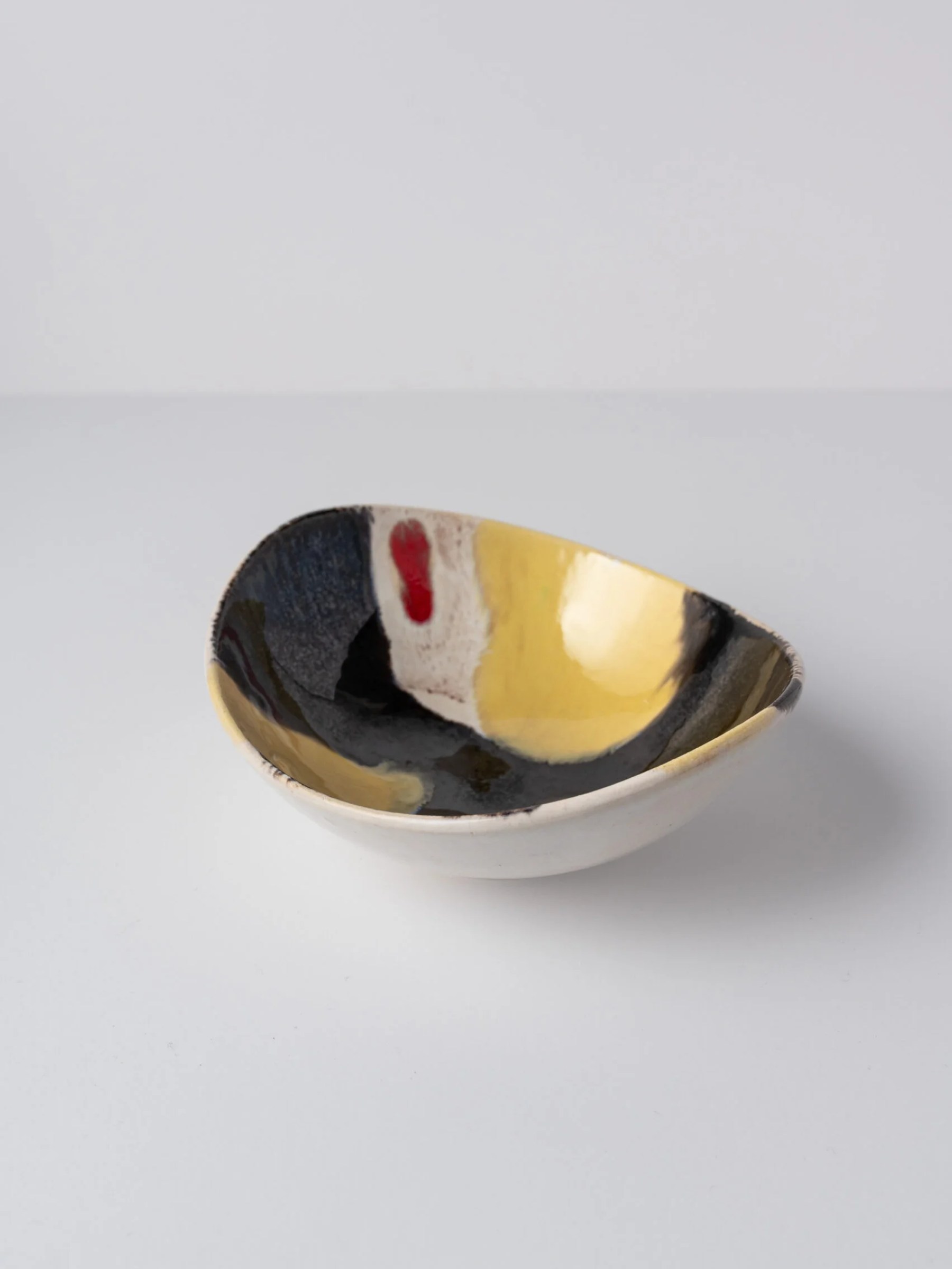 1950s German ‘Atomic’ MCM oval yellow & black glazed ceramic dish