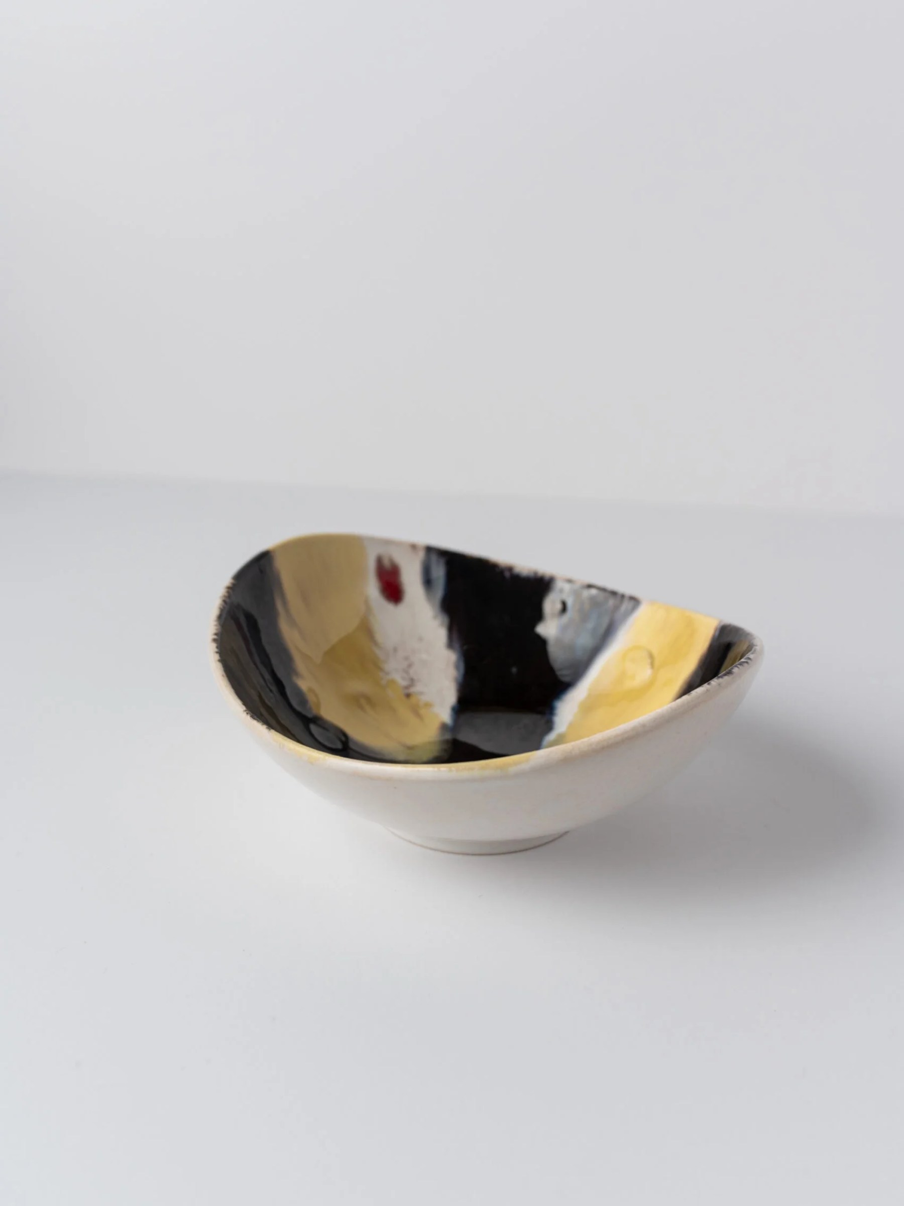 1950s German ‘Atomic’ MCM oval yellow & black glazed ceramic dish