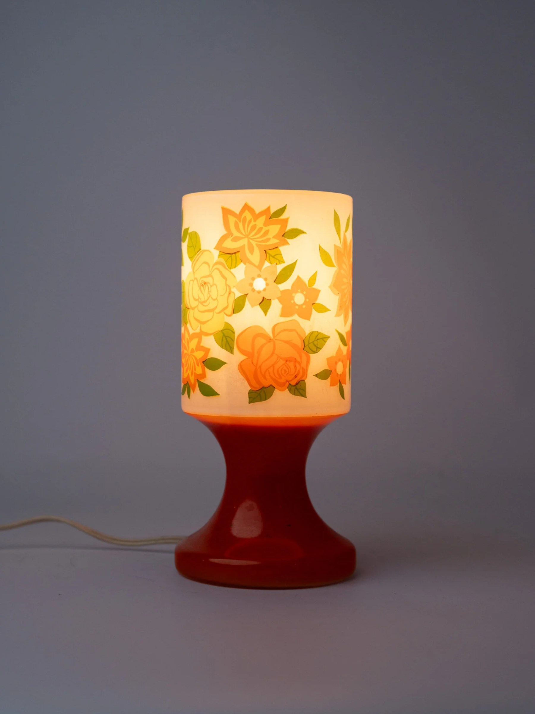 1960s floral design opaline bedside lamp