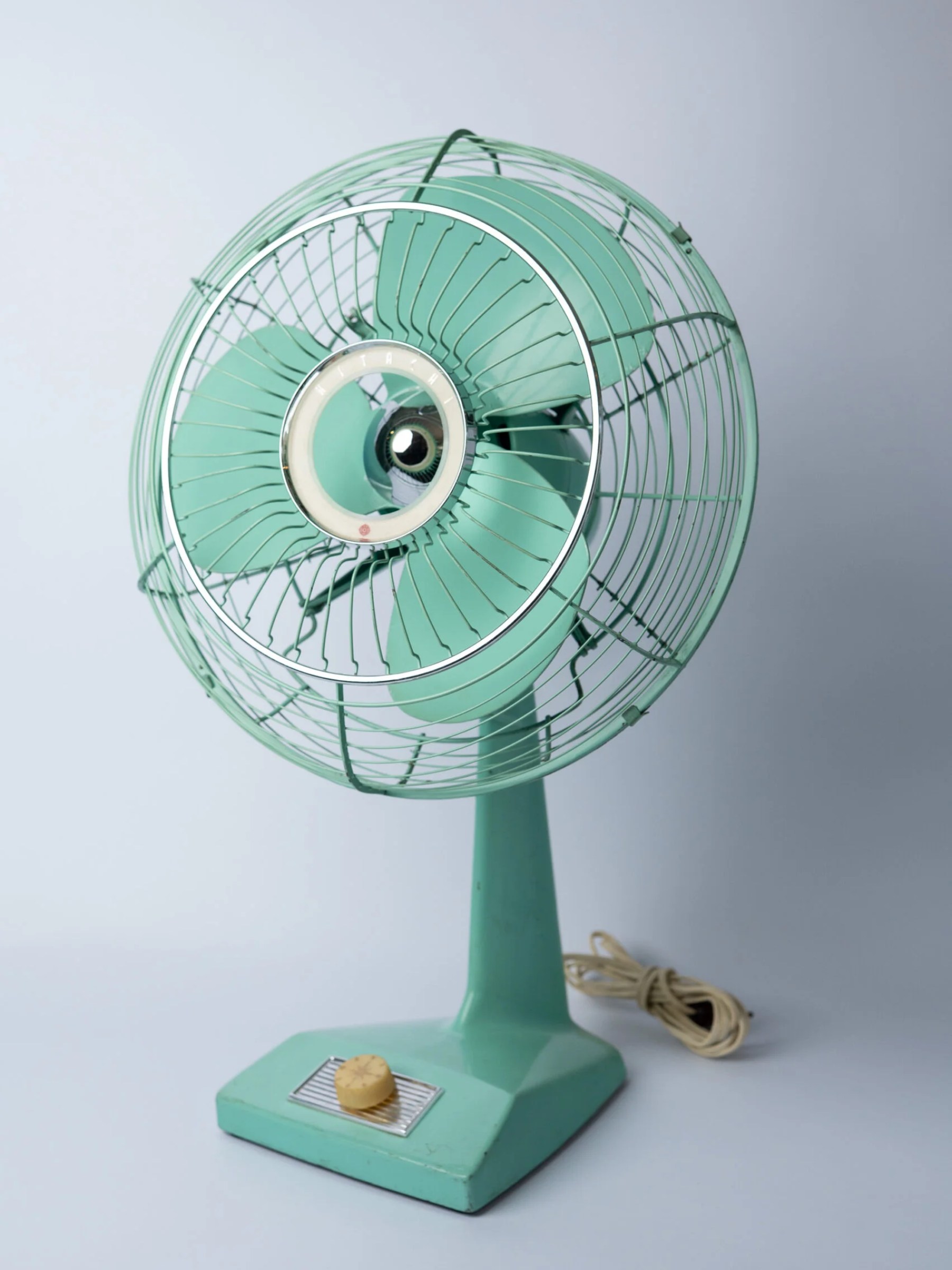 1960s ‘Hitachi’ space age atomic MCM pastel green fan