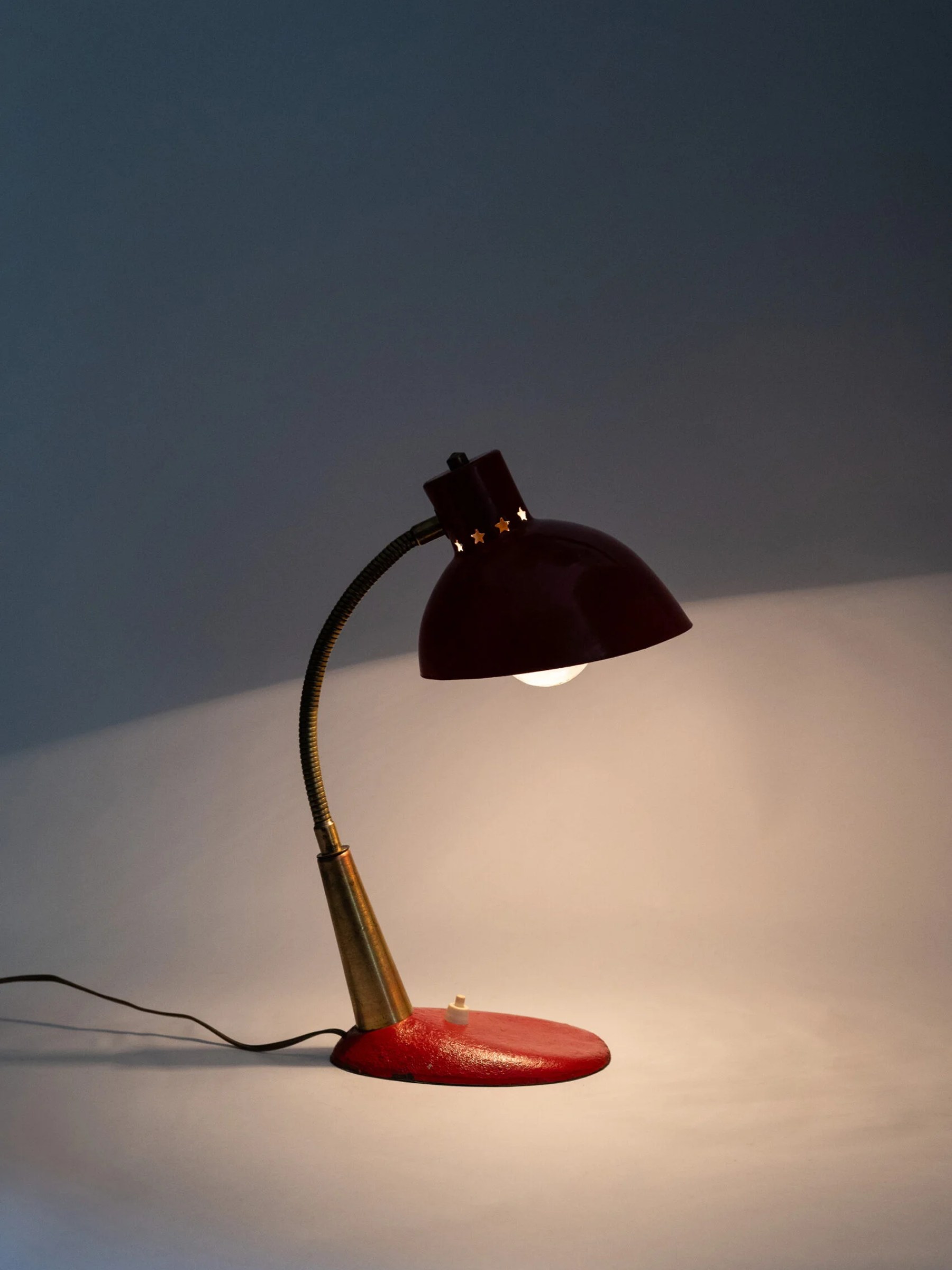 1950s gooseneck space age MCM red desk lamp