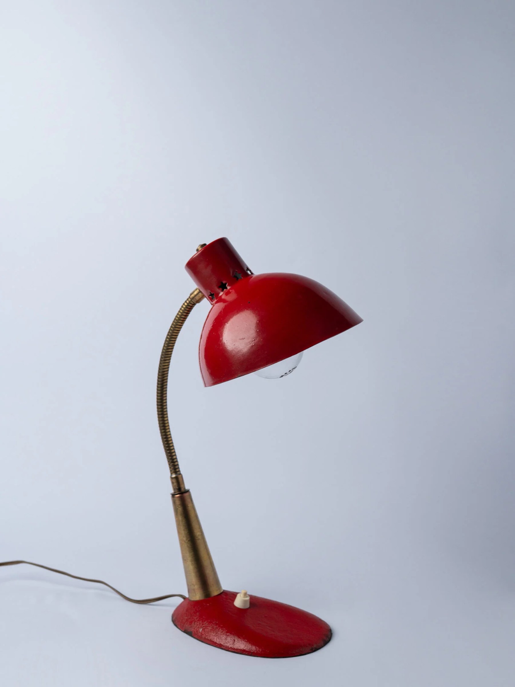 1950s gooseneck space age MCM red desk lamp