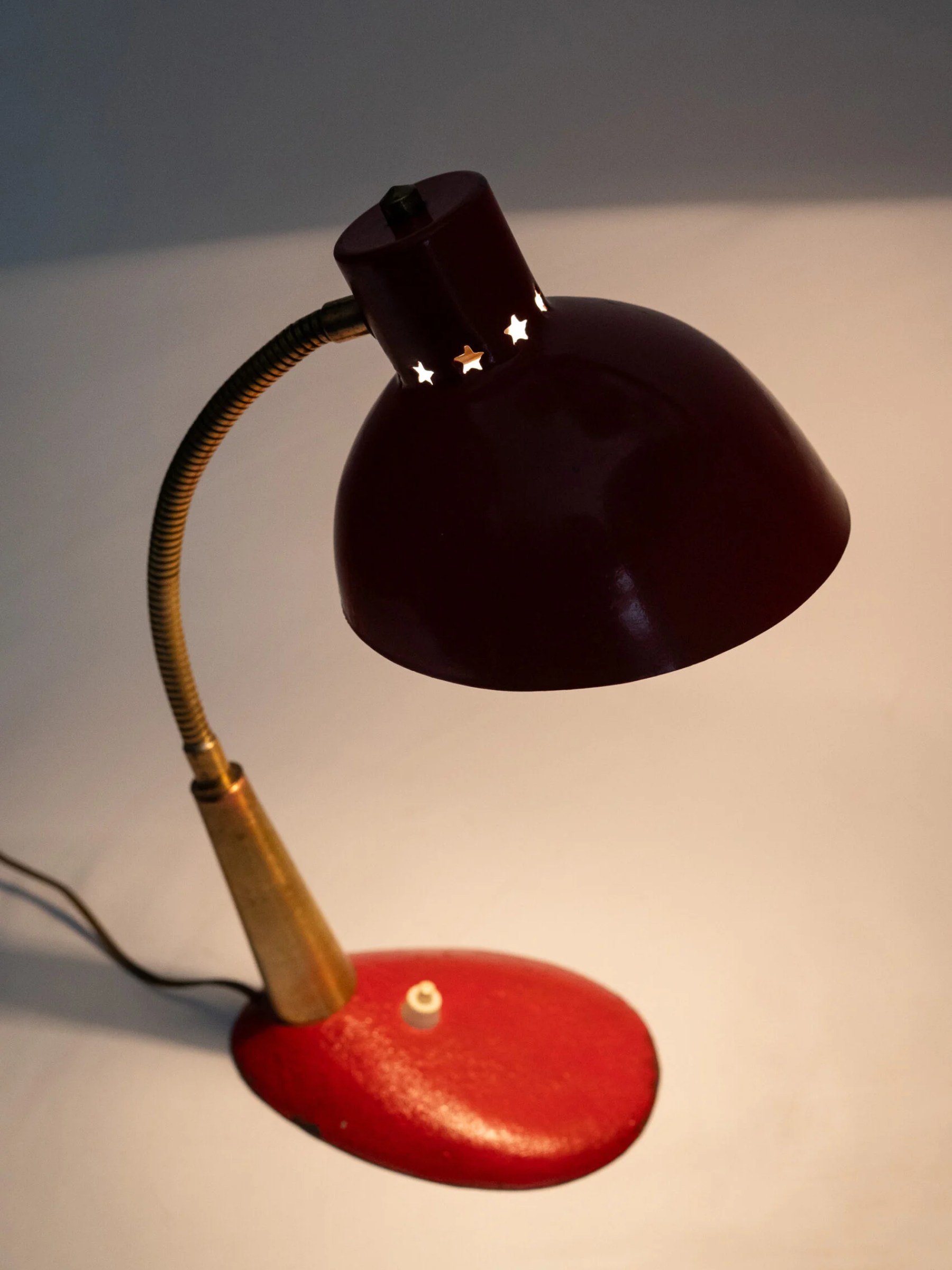 1950s gooseneck space age MCM red desk lamp
