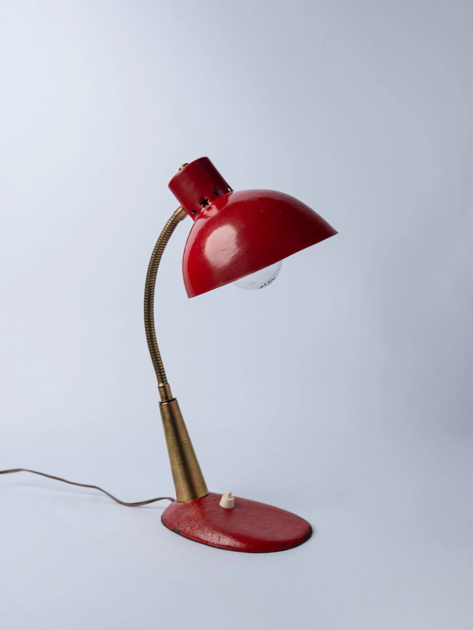 1950s gooseneck space age MCM red desk lamp