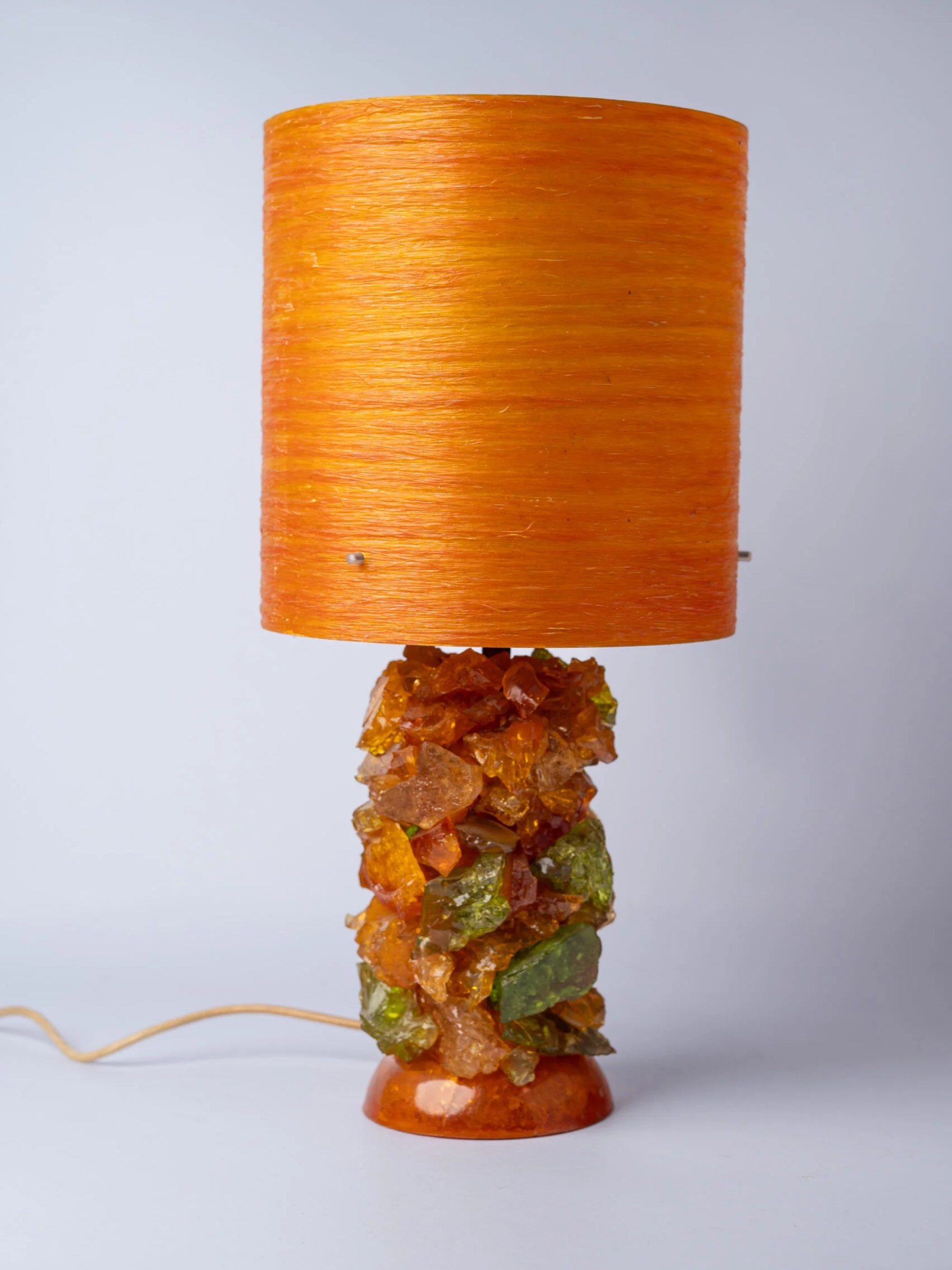 1960s ‘Shatterline’ orange lamp with original fiberglass shade