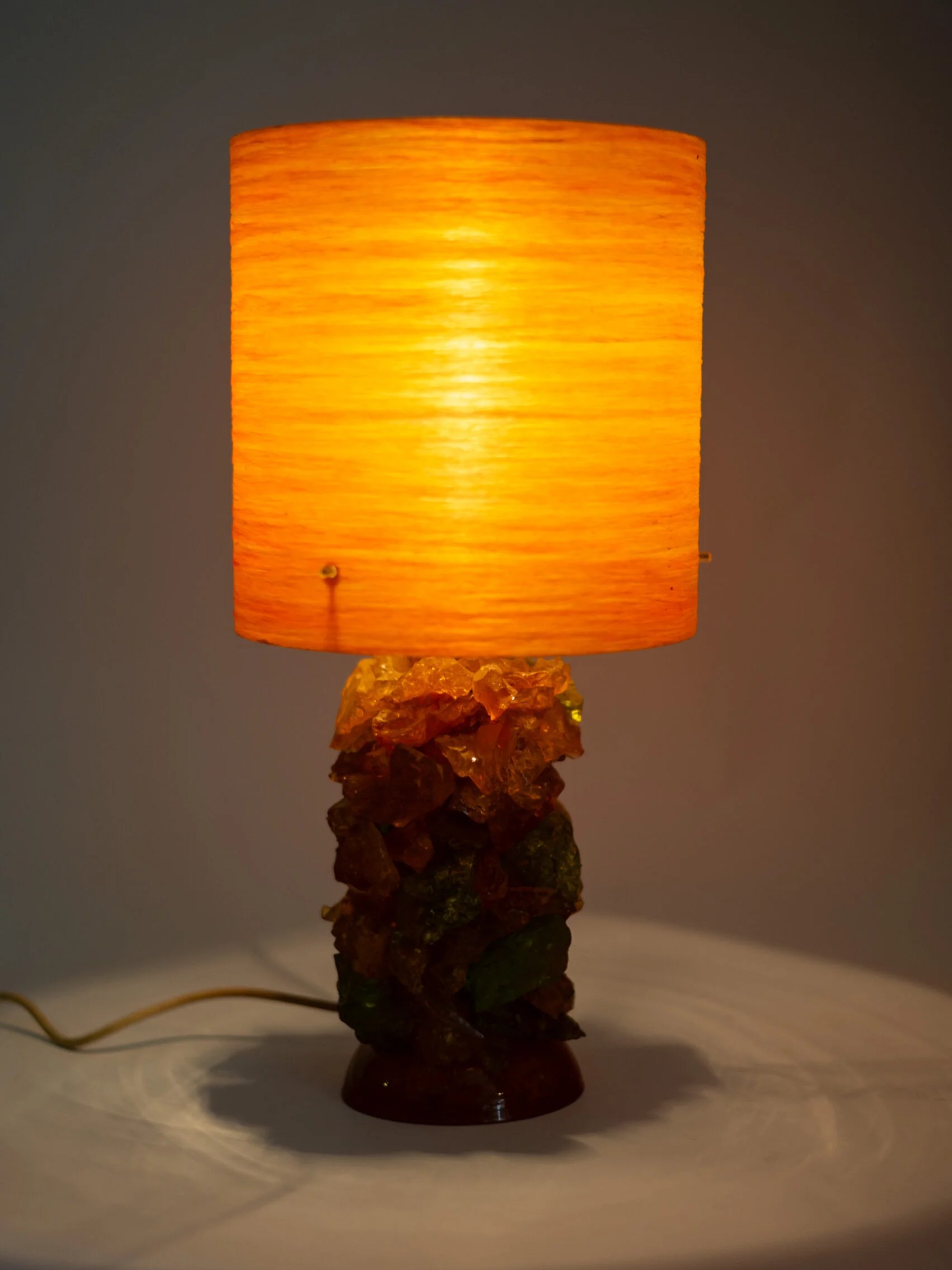 1960s ‘Shatterline’ orange lamp with original fiberglass shade