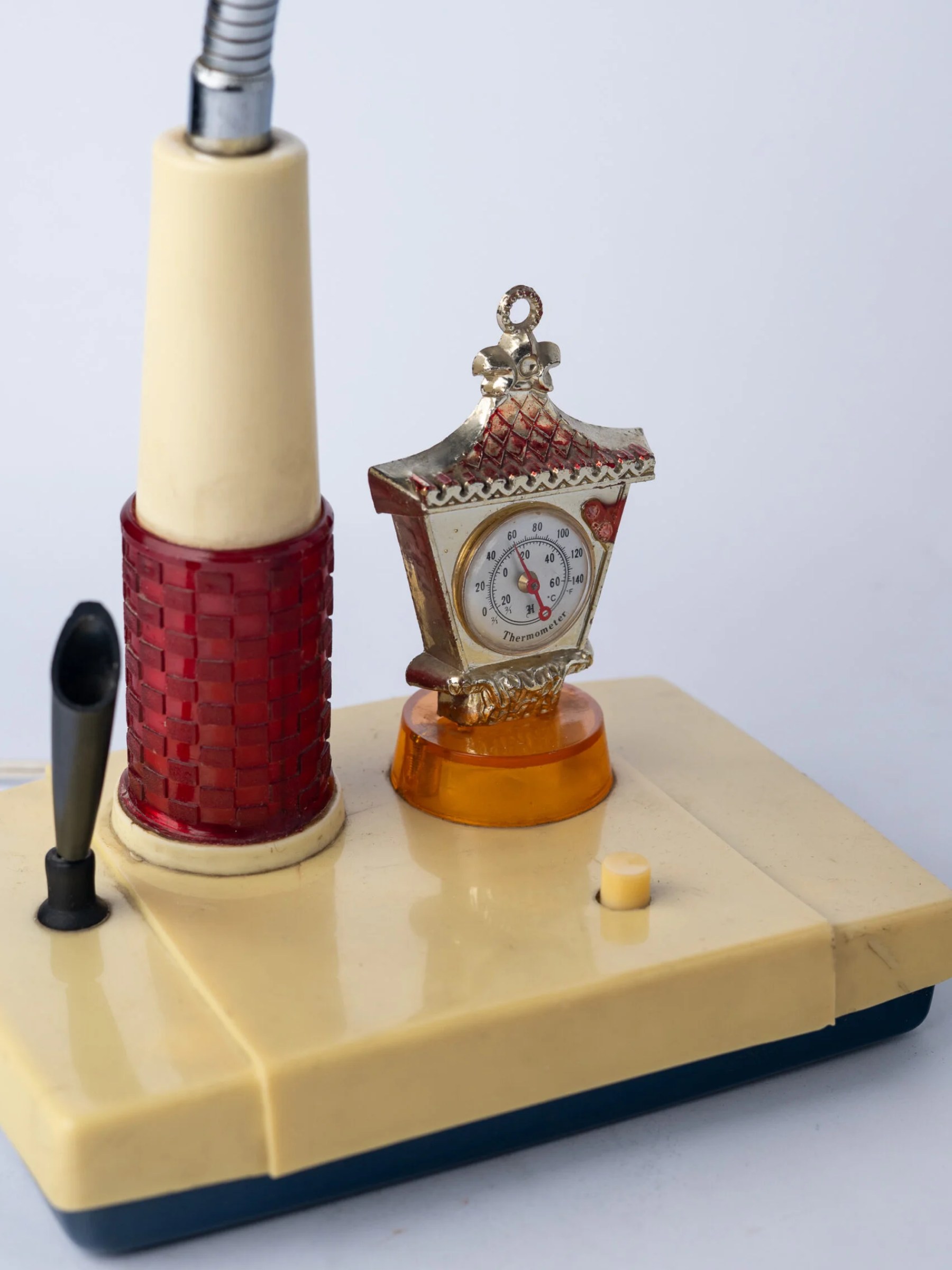1960s Mid-Century Modern desk lamp with pen holder and barometer
