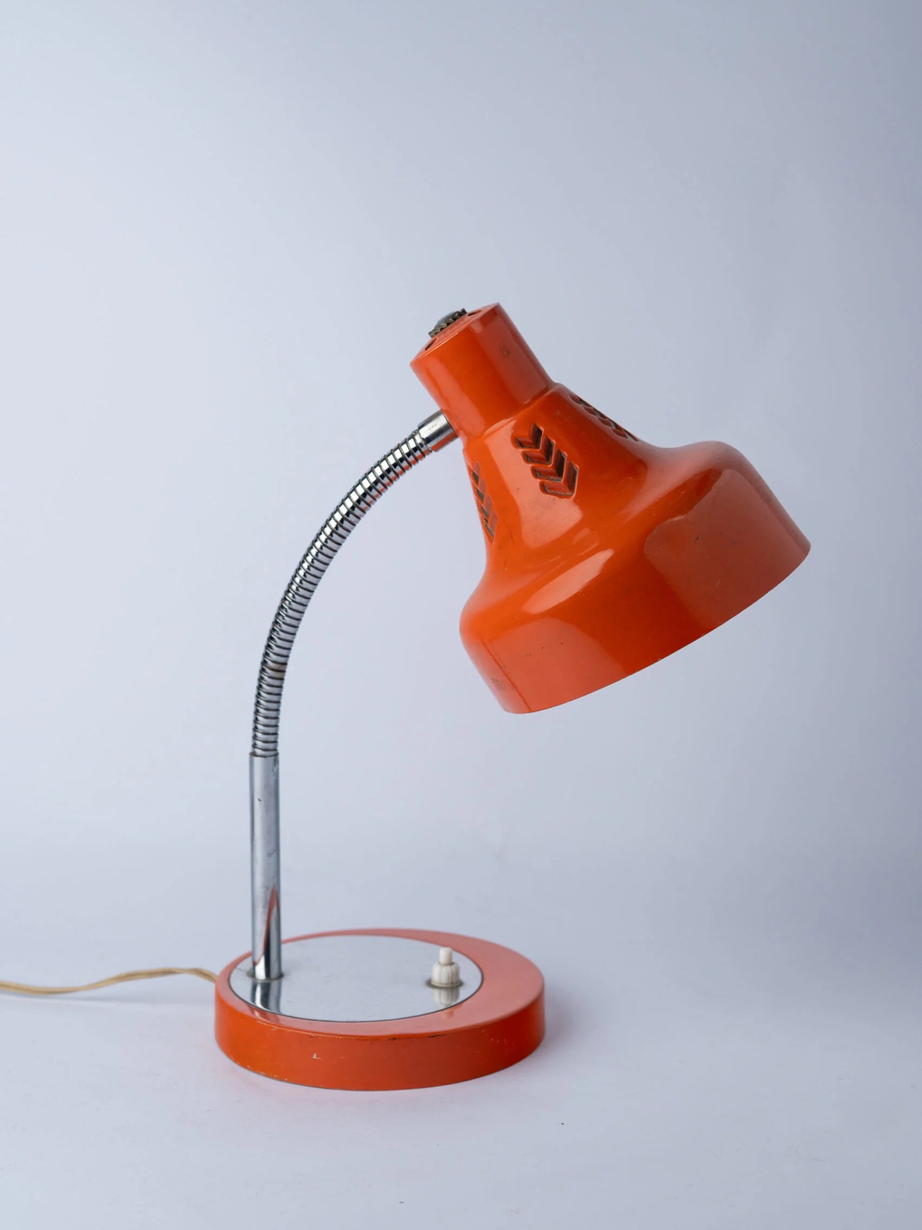 1970s space age Mid-Century Modern orange gooseneck desk lamp