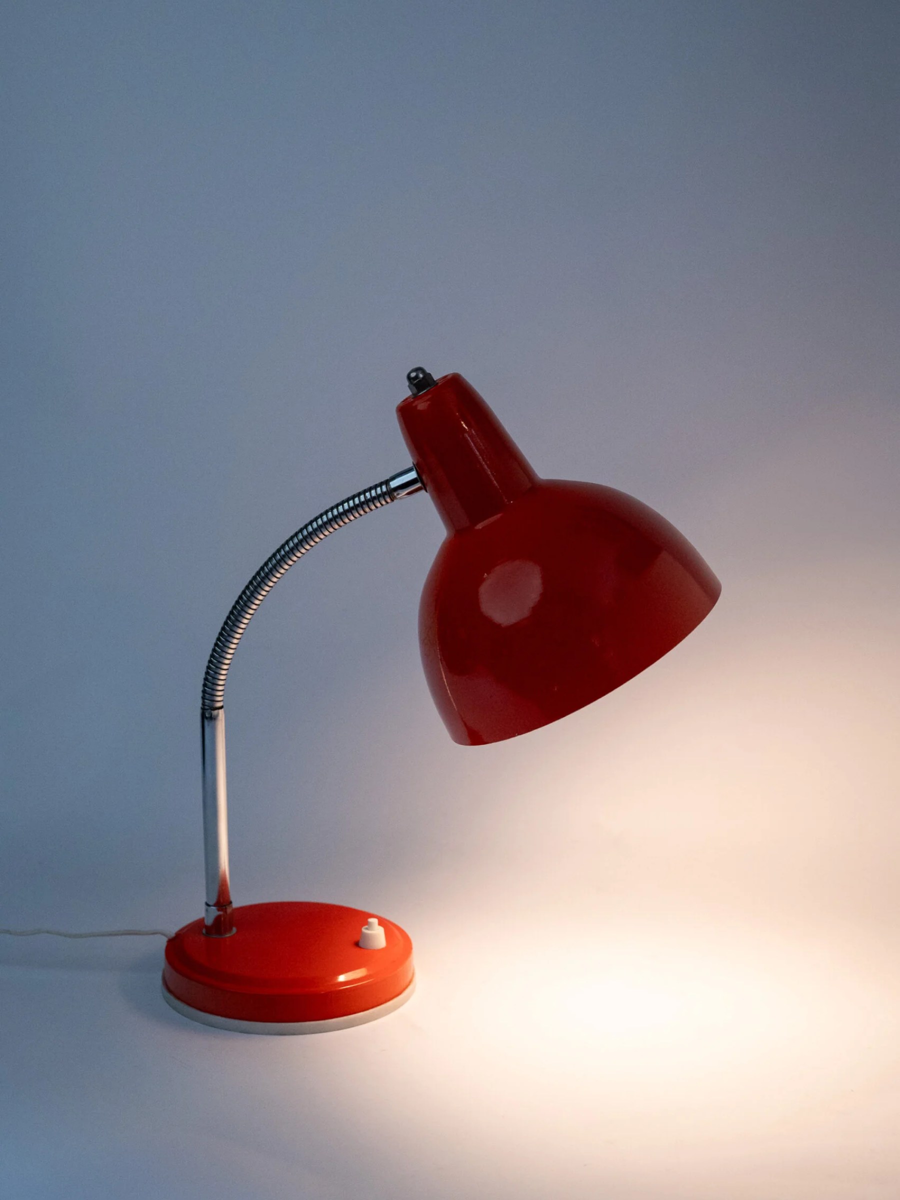 1970s Mid-Century Modern gooseneck orange desk lamp