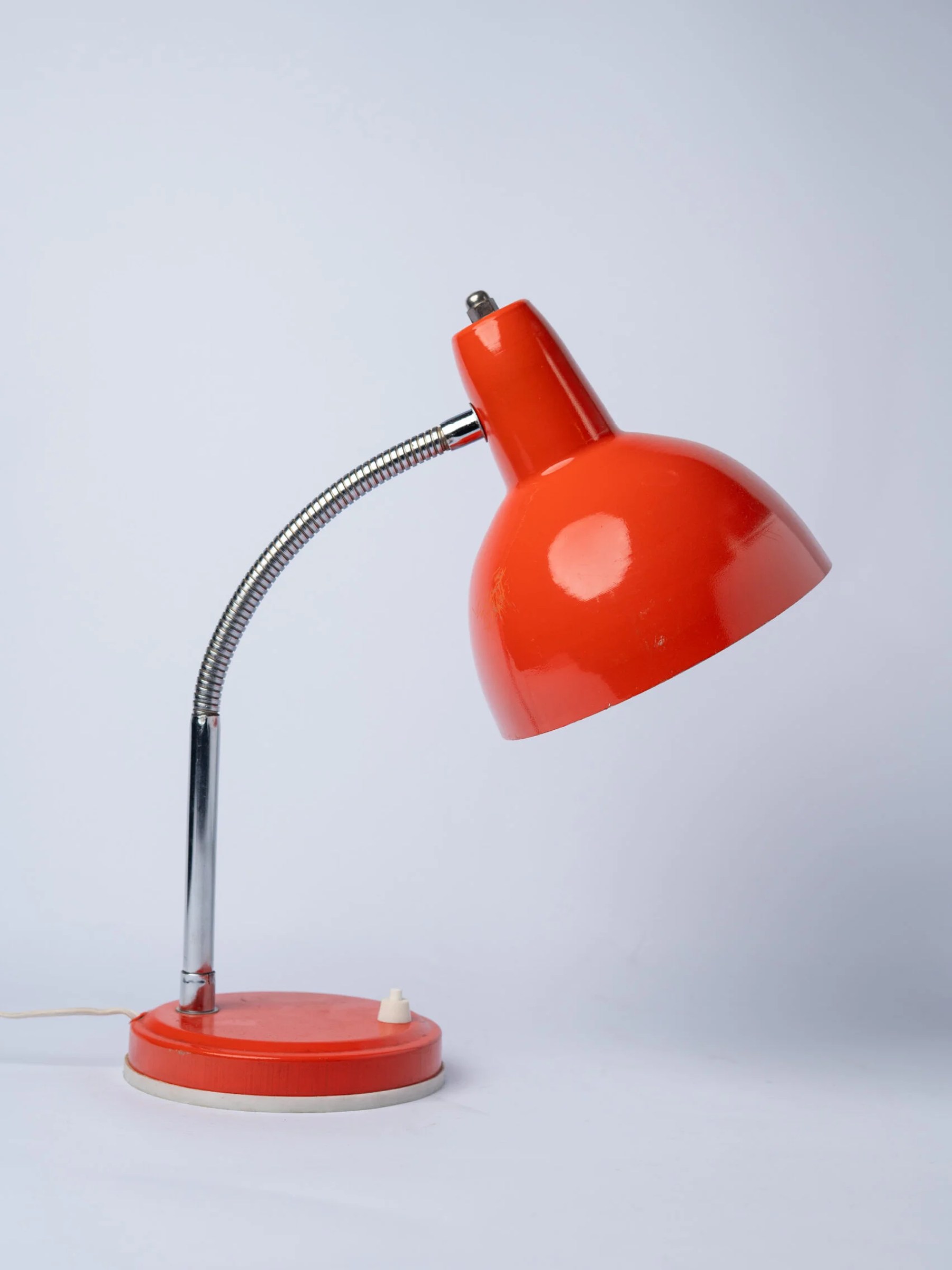 1970s Mid-Century Modern gooseneck orange desk lamp