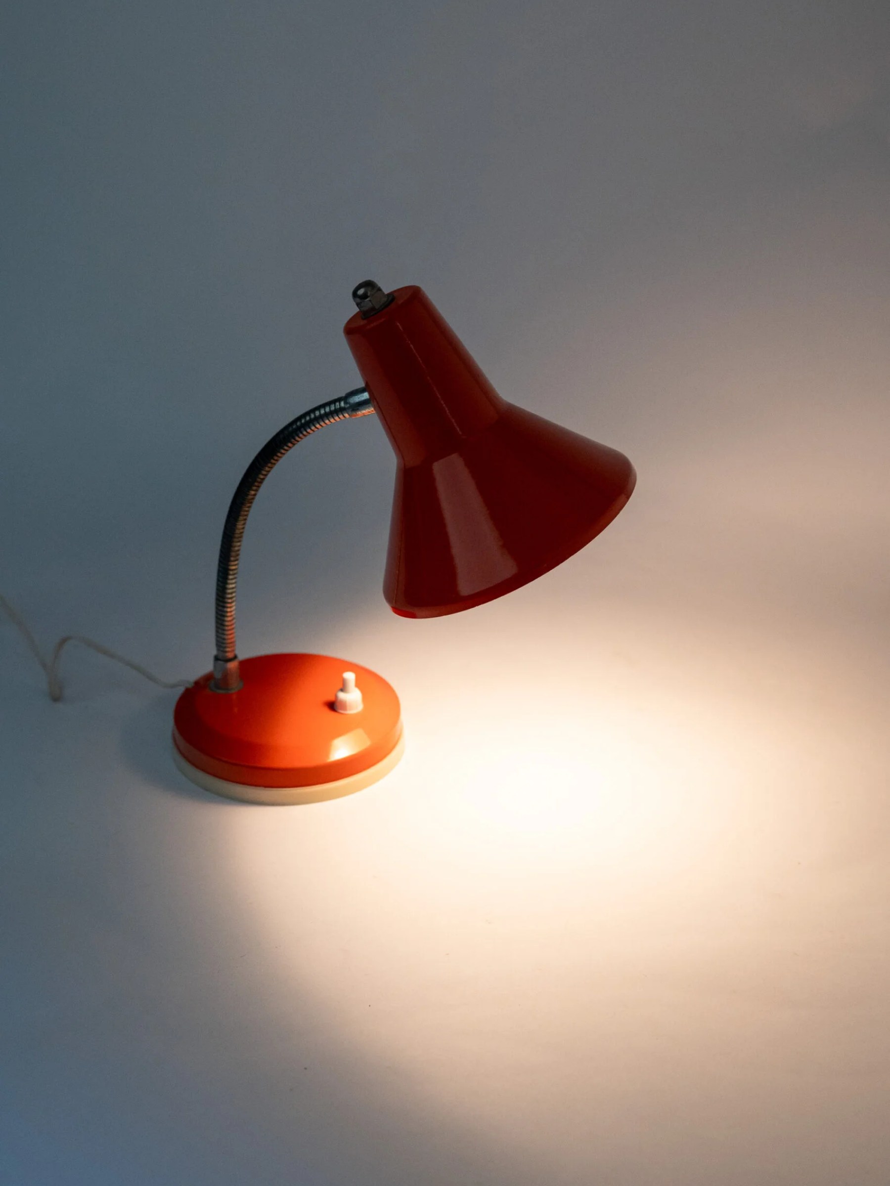 1970s Mid-Century Modern gooseneck orange  bedside lamp