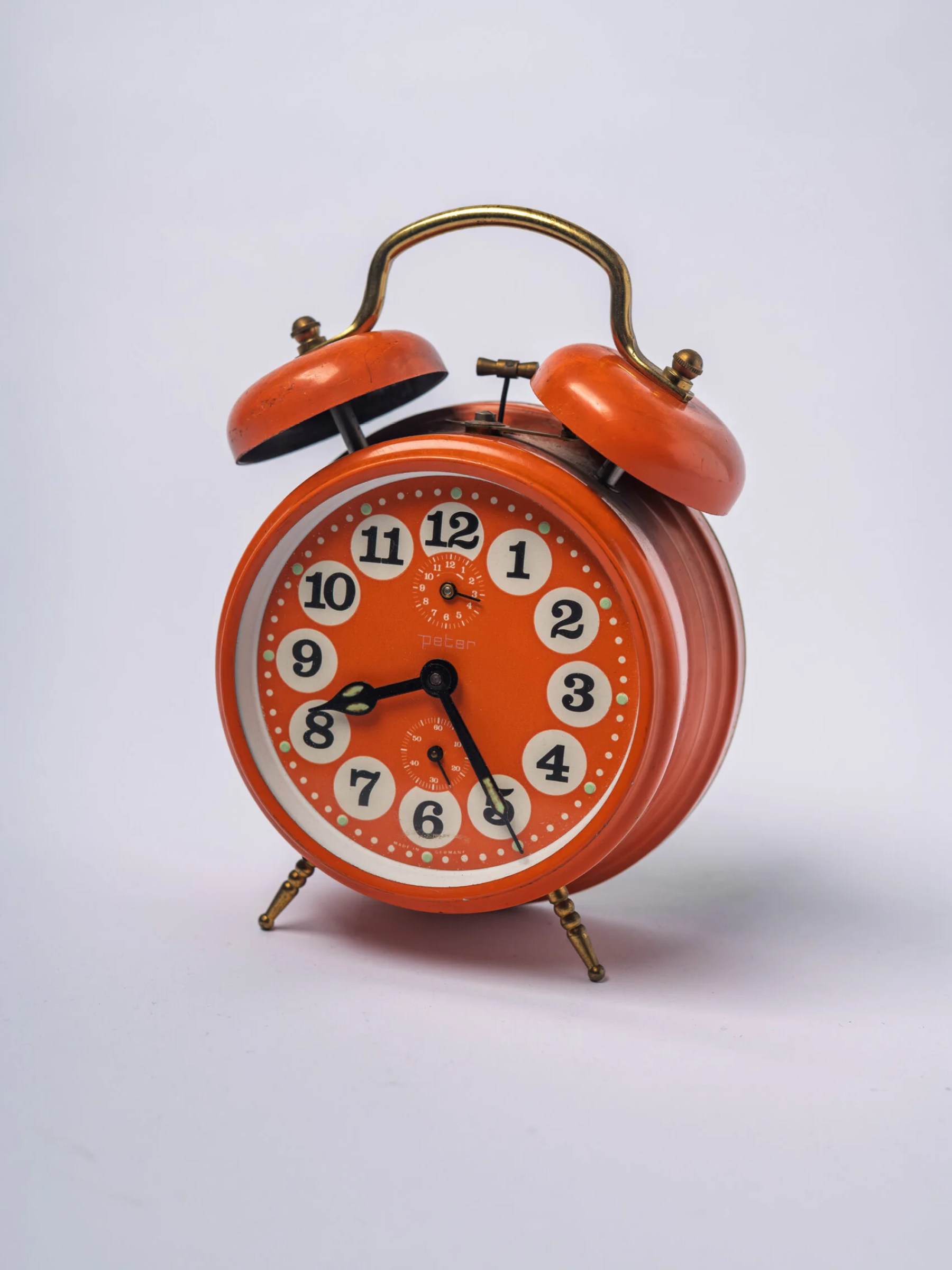 1970s Mid-Century Modern ‘Peter’ orange table clock