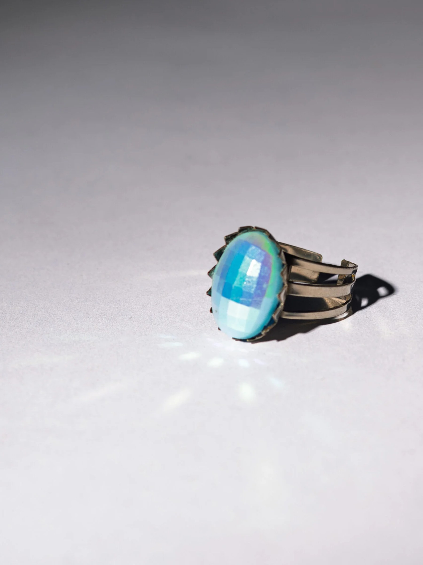 1970s groovy iridescent aqua blue resin adjustable ring