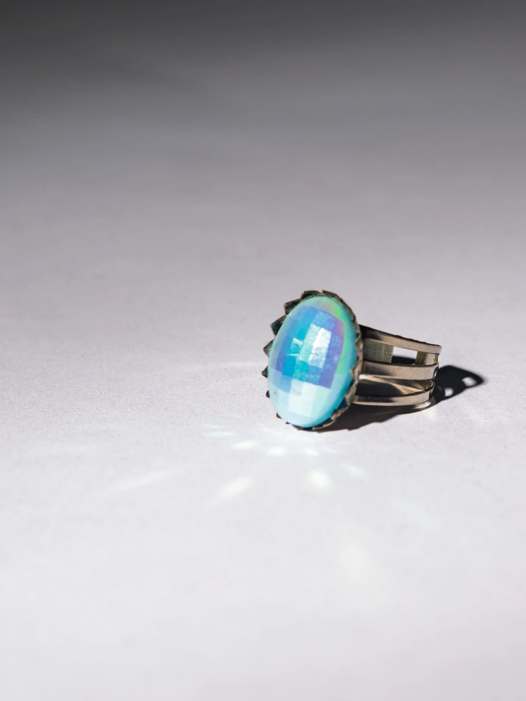 1970s groovy iridescent aqua blue resin adjustable ring
