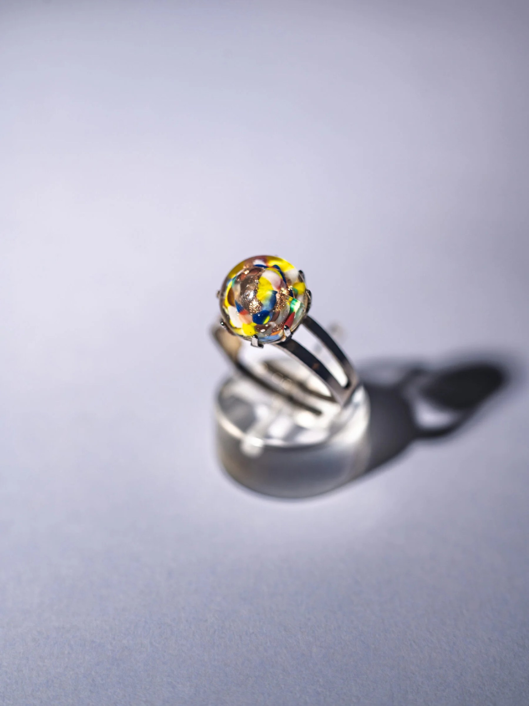 1960s Mid-Century Modern millefiori glass adjustable ring