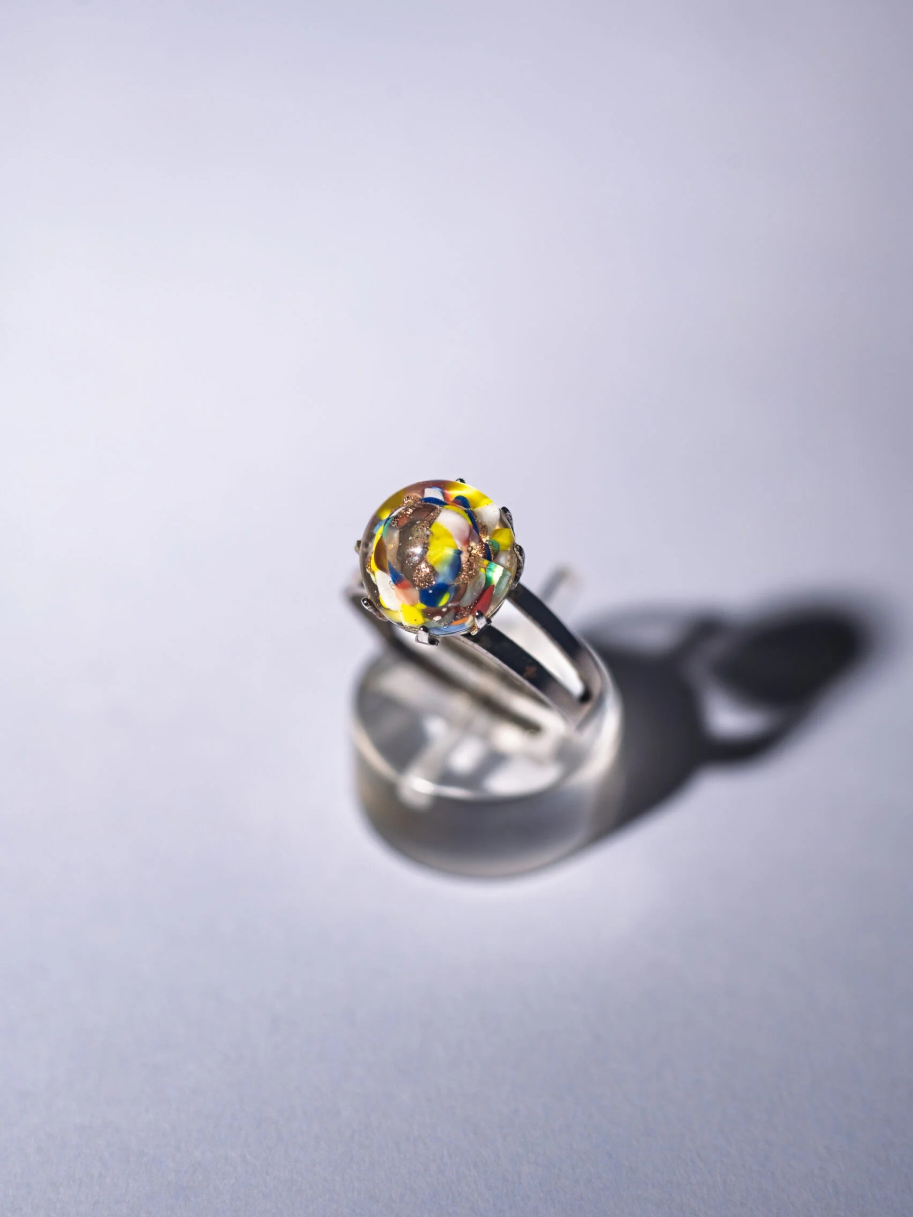 1960s Mid-Century Modern millefiori glass adjustable ring