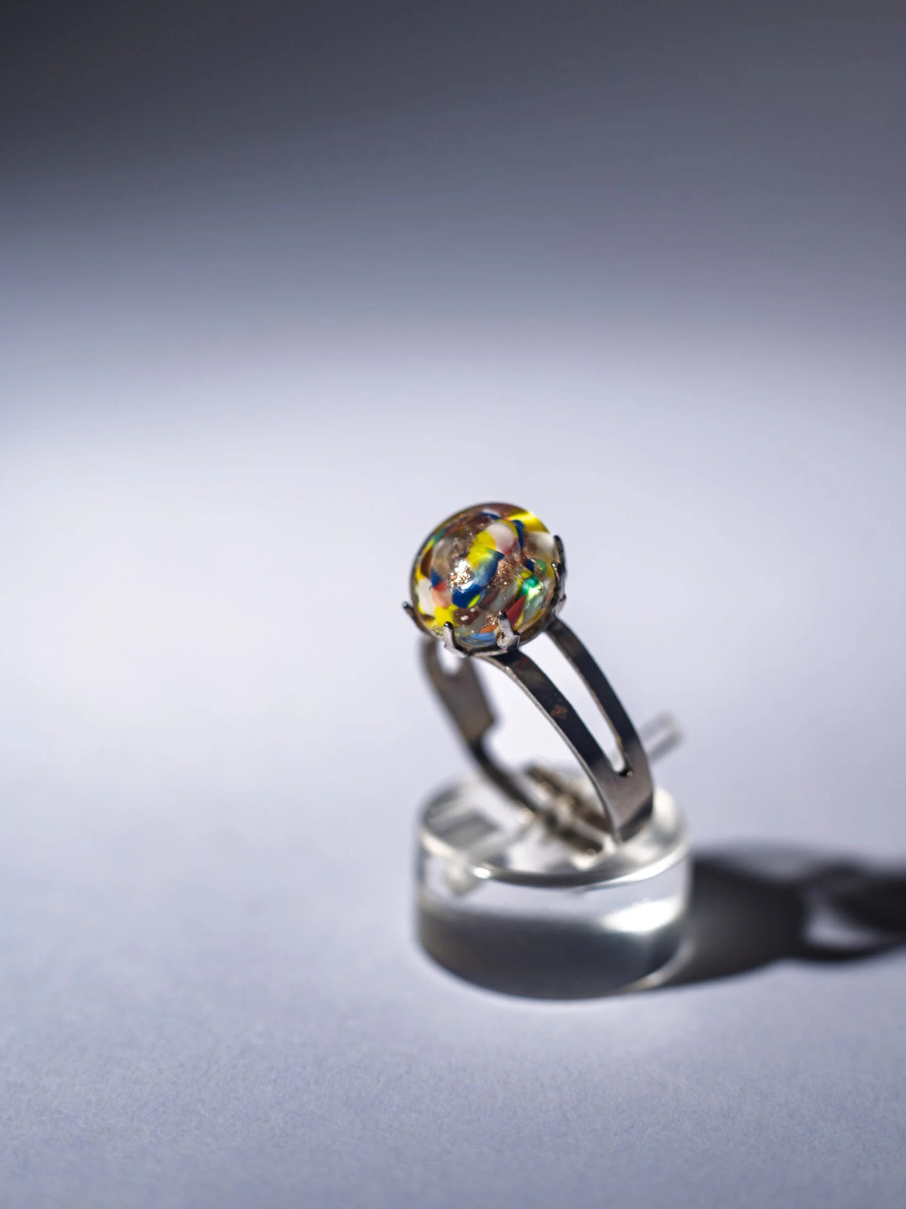 1960s Mid-Century Modern millefiori glass adjustable ring