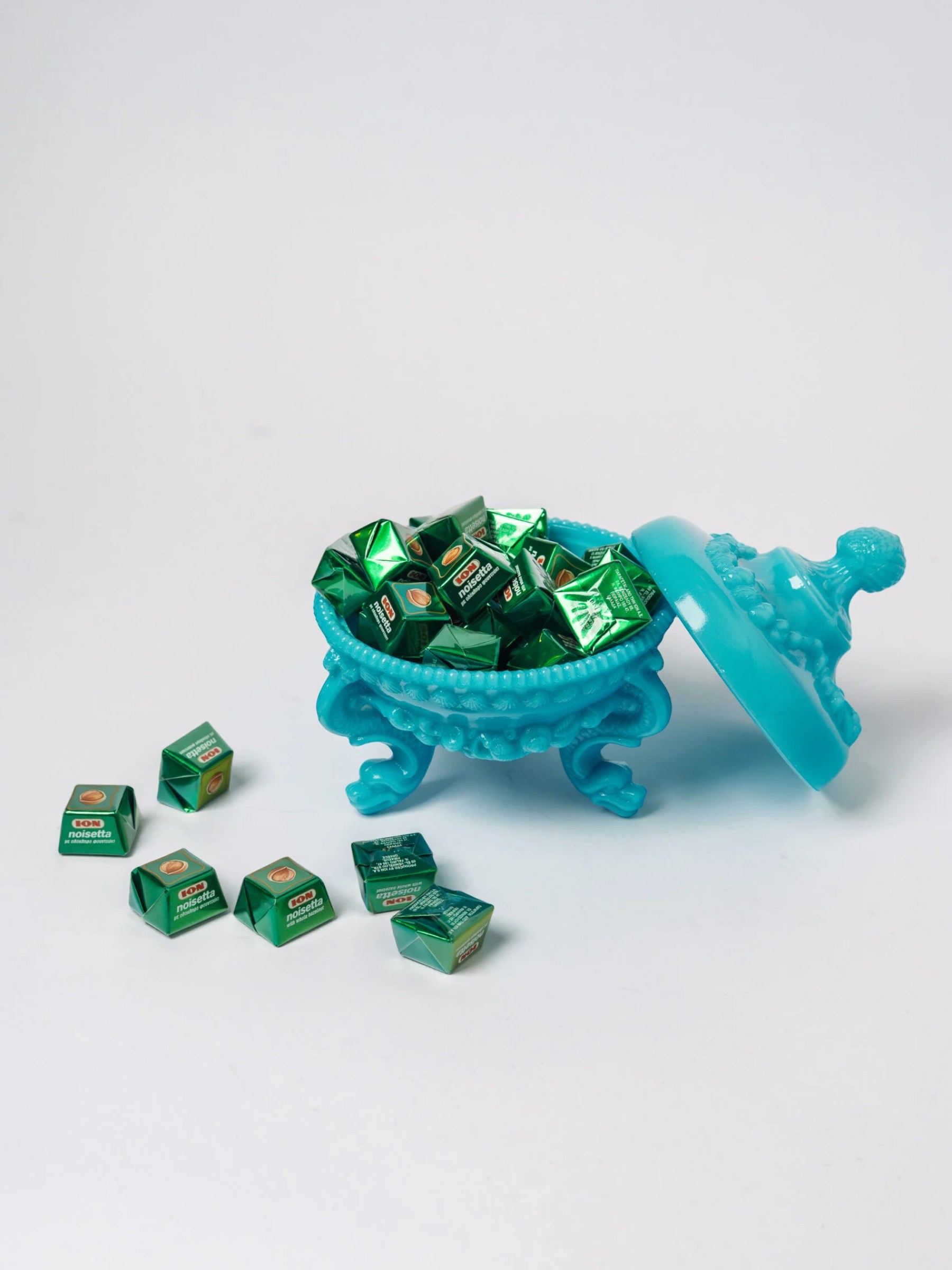 Vintage ‘Portieux Vallerysthal’ ‘Shells & Dragons’ aqua blue opaline glass candy dish
