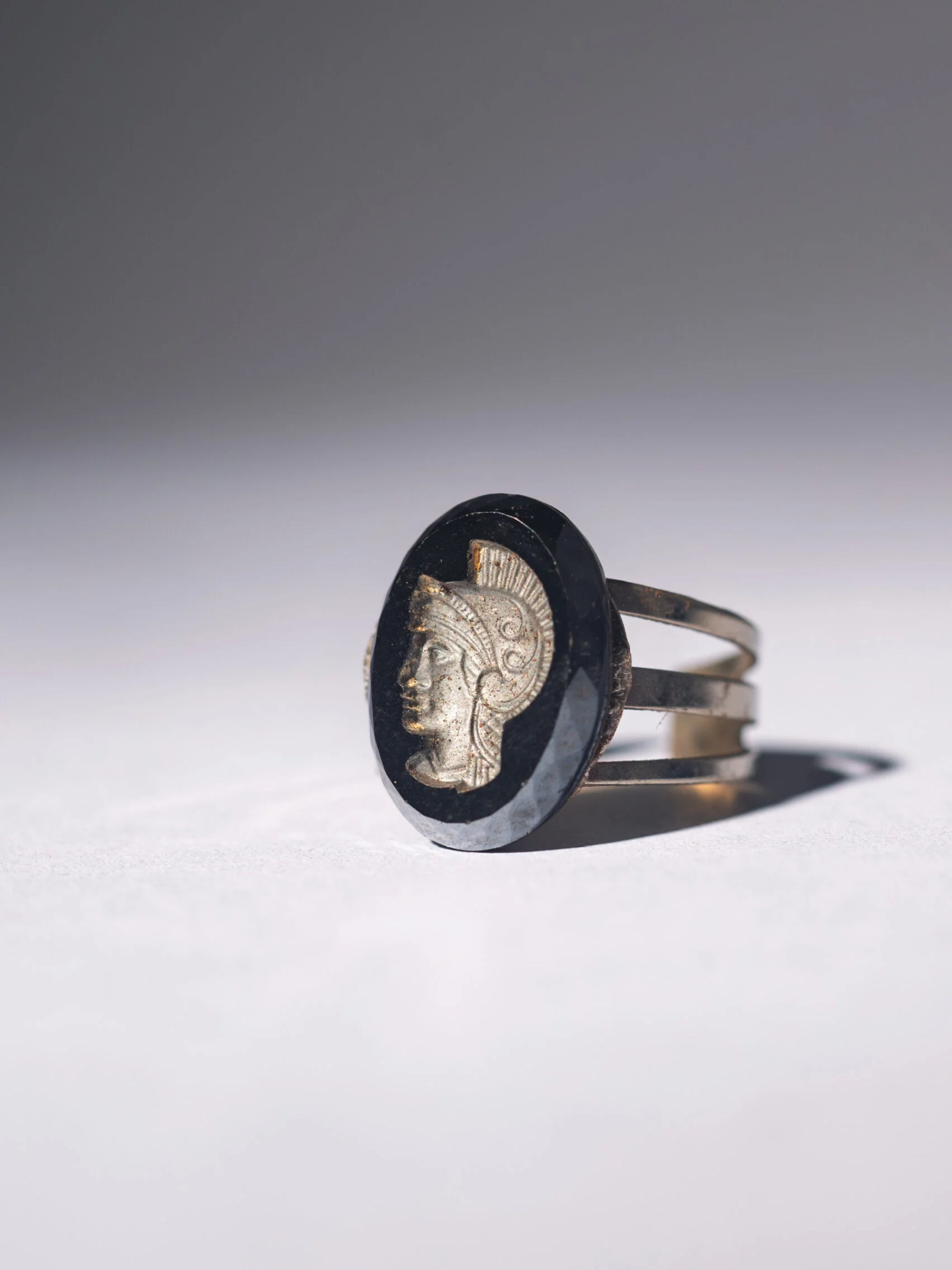 1960s MCM hematite ‘Roman Centurion’ intaglio adjustable ring