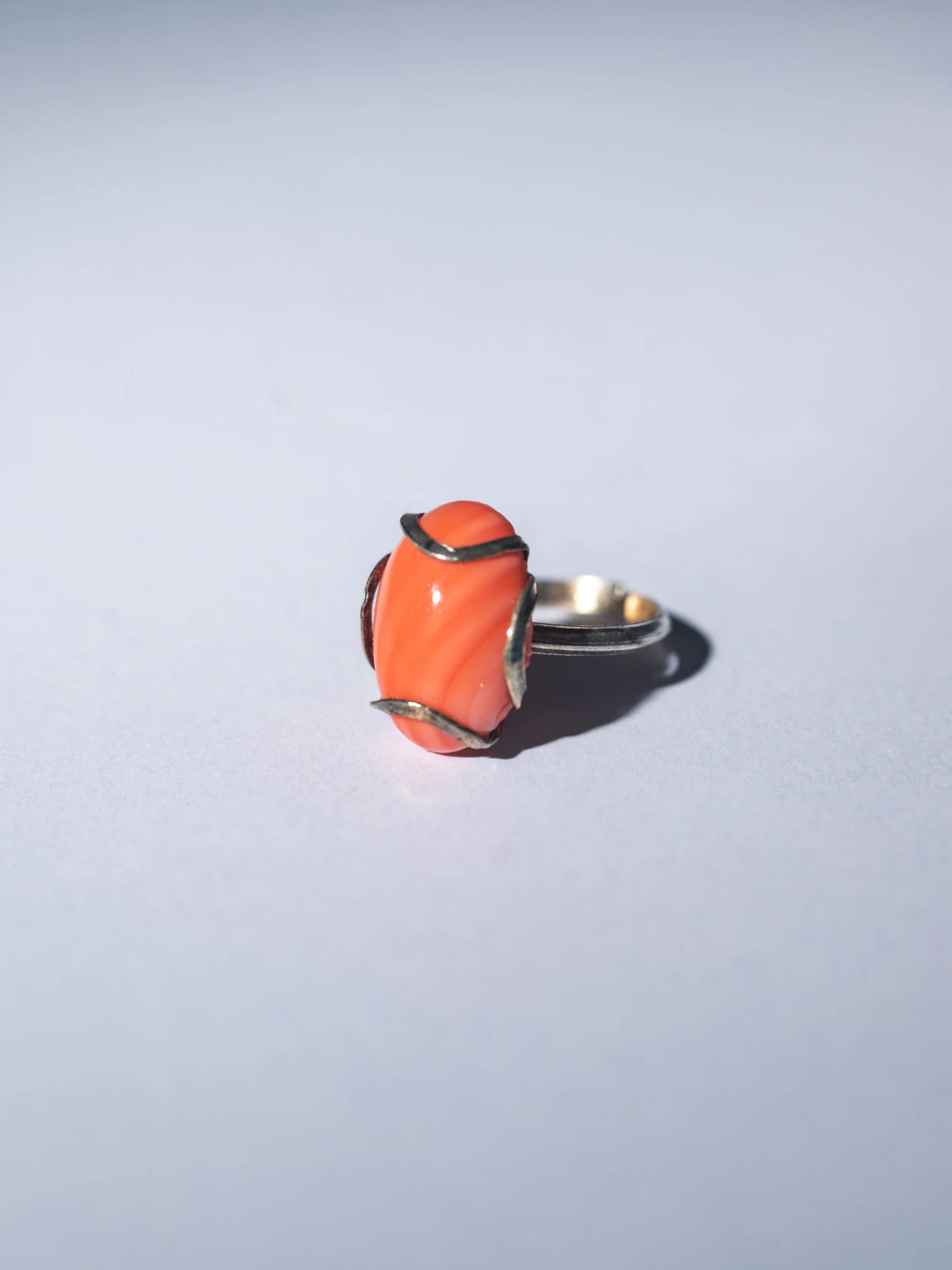 1960s MCM modernist orange stone adjustable ring
