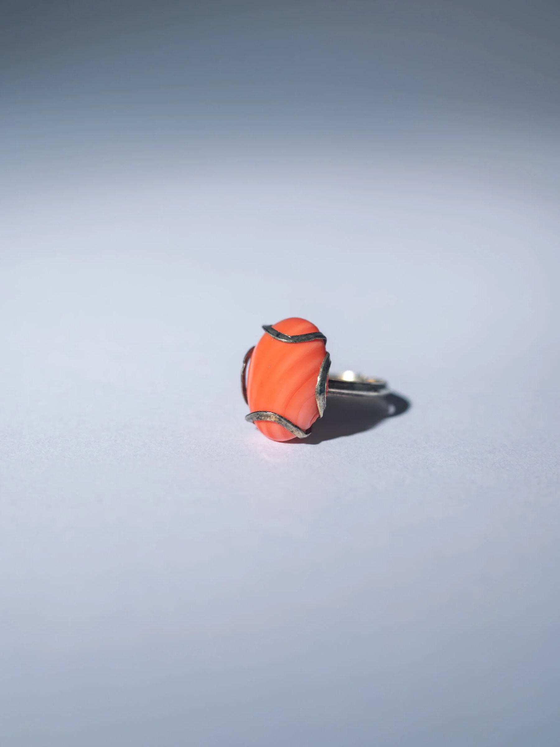 1960s MCM modernist orange stone adjustable ring