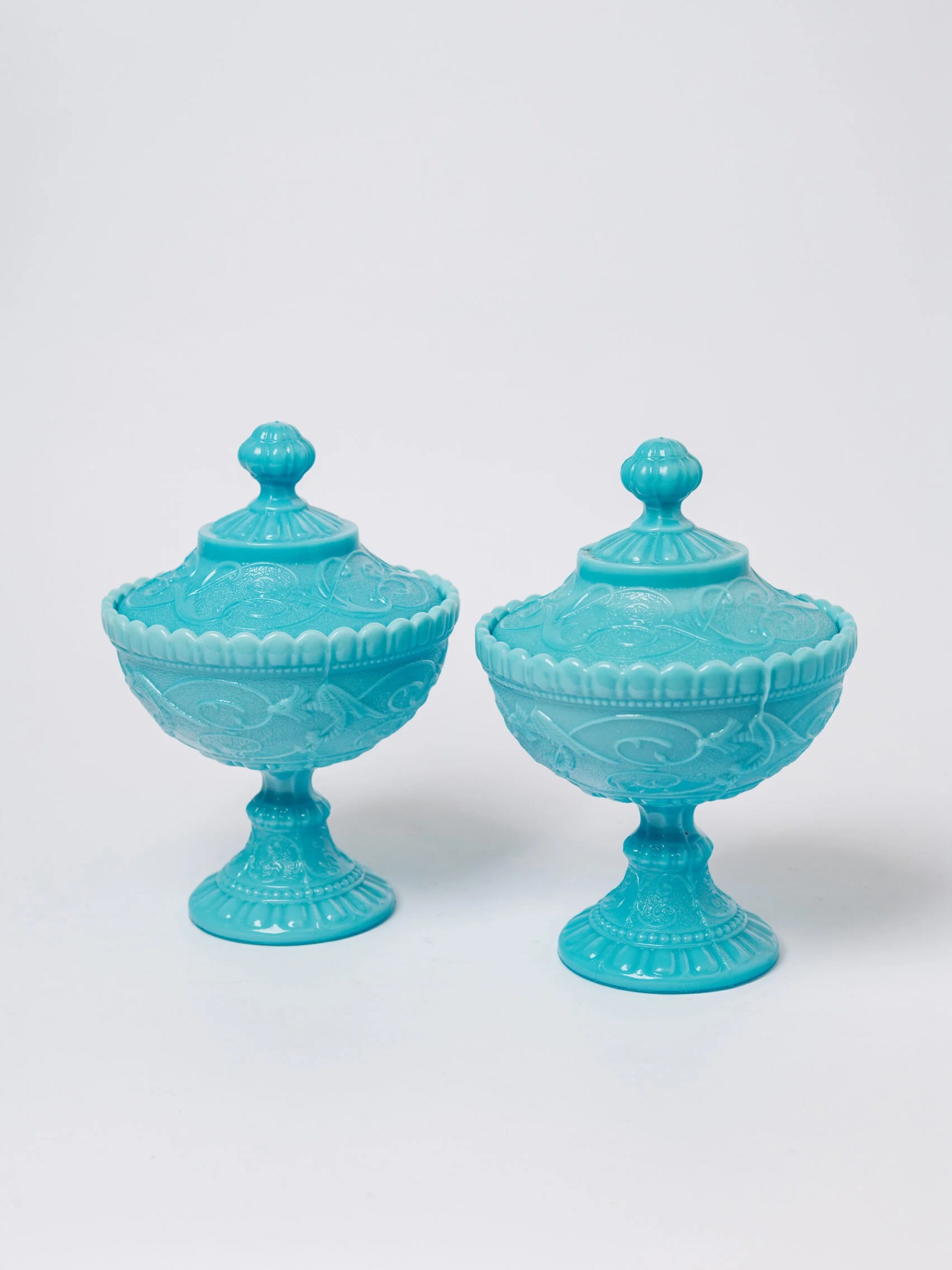 Vintage ‘Portieux Vallerysthal’ aqua blue opaline glass candy dish