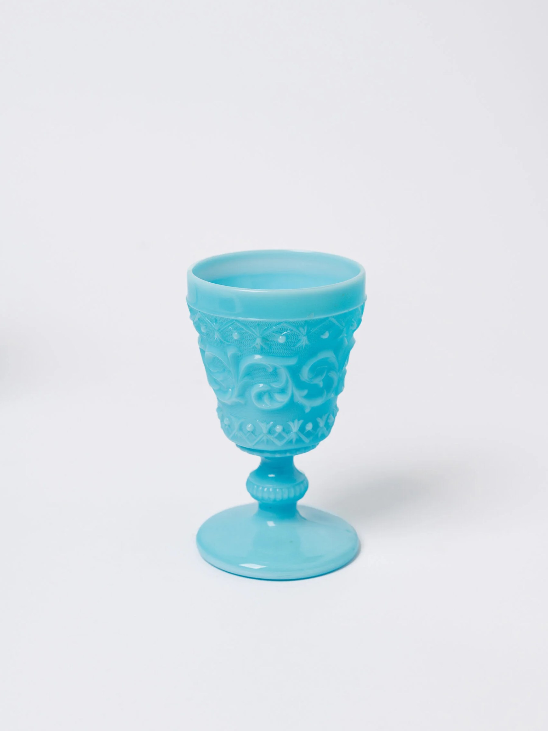 Vintage ‘Portieux Vallerysthal’ aqua blue opaline glass goblet