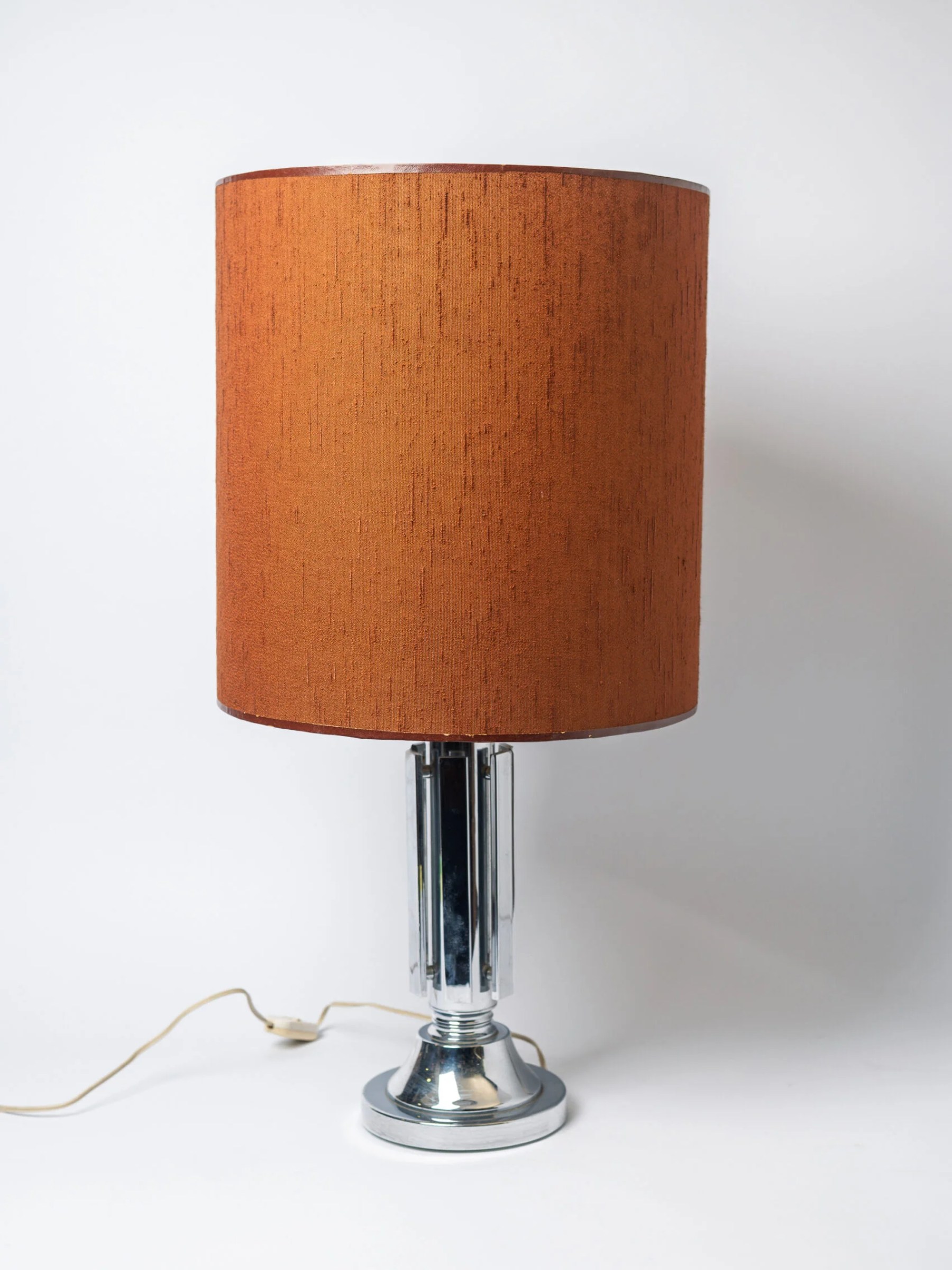 1970s MCM space age chrome table lamp with original shade
