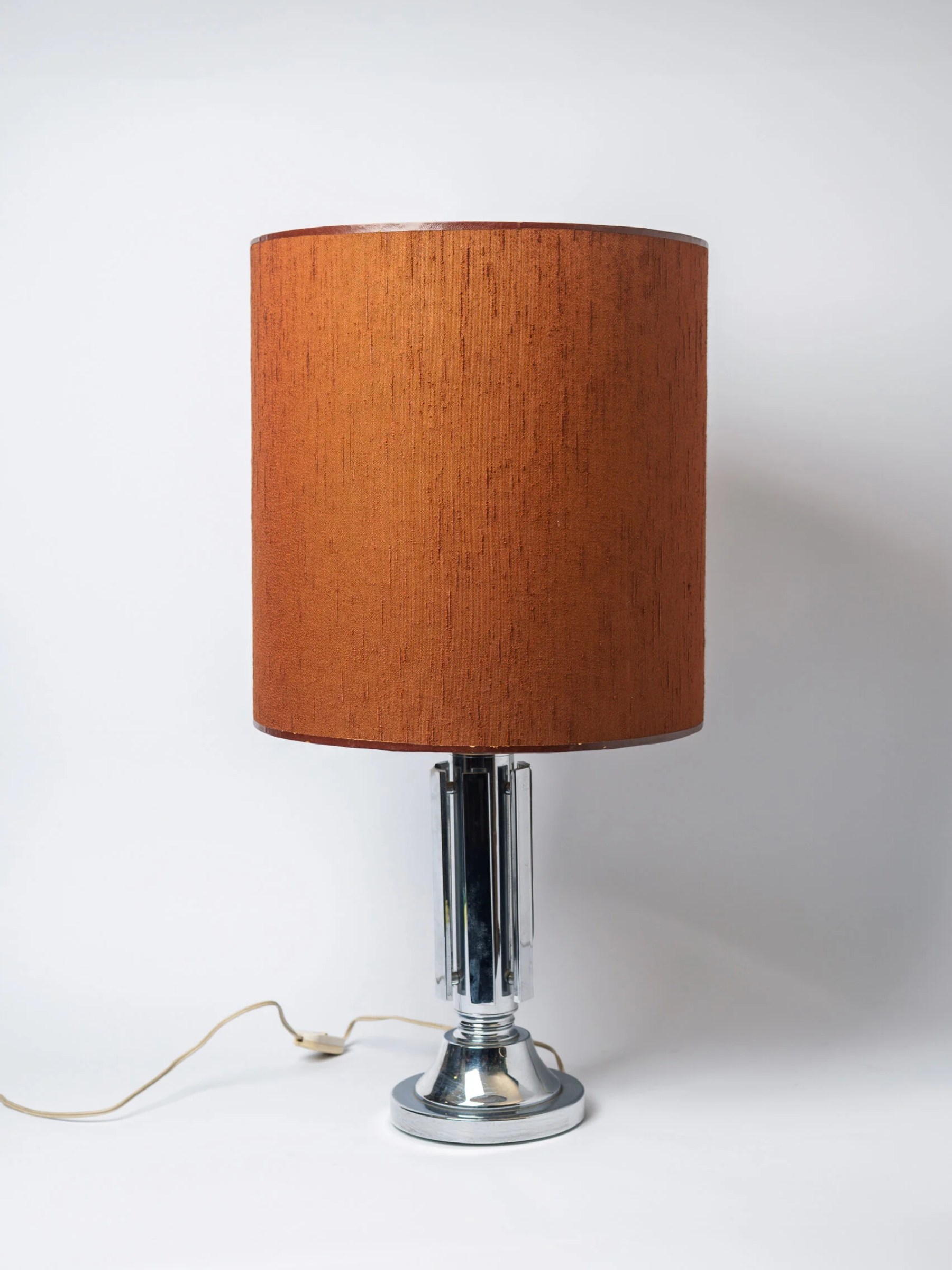 1970s MCM space age chrome table lamp with original shade