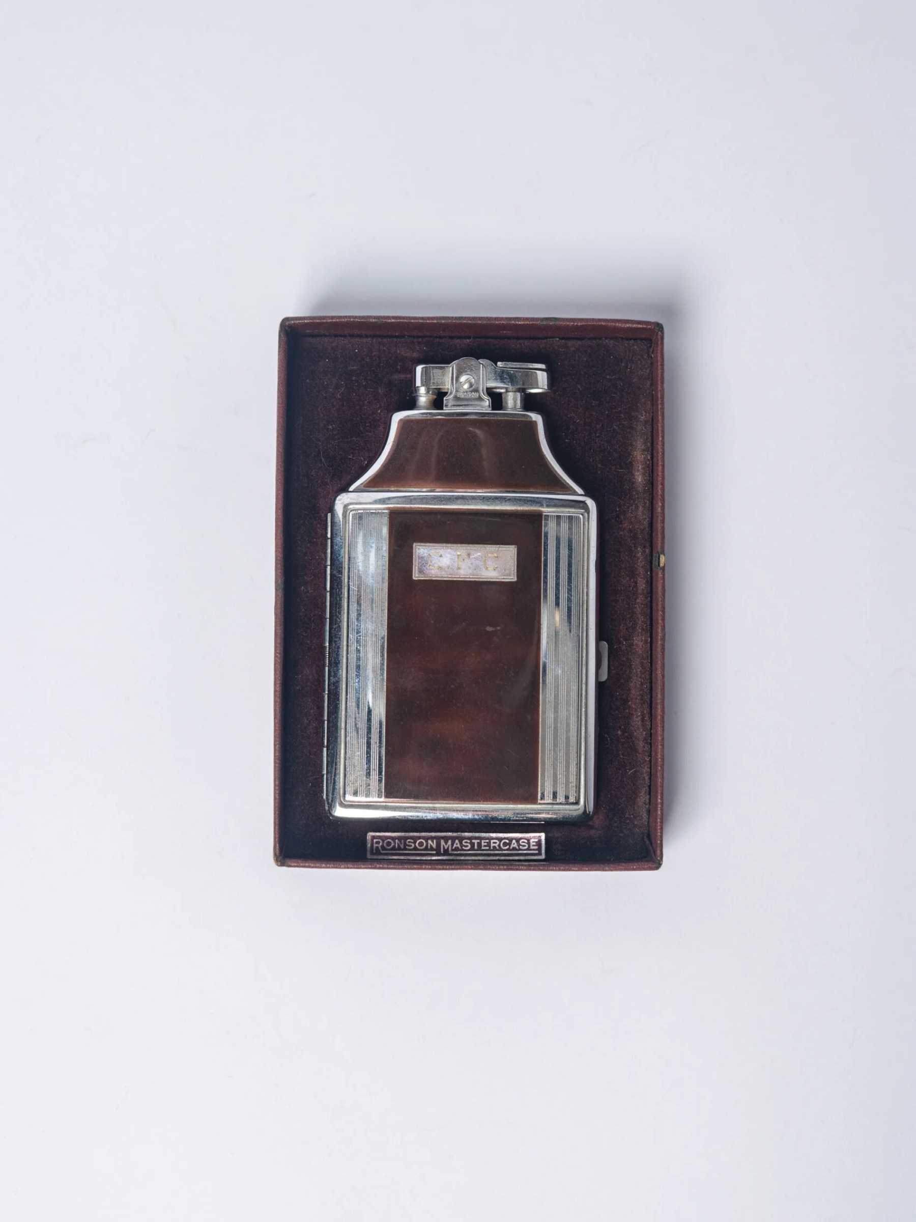 1940s Art Deco ‘RONSON Mastercase’ enamel cigarette case & lighter in original box
