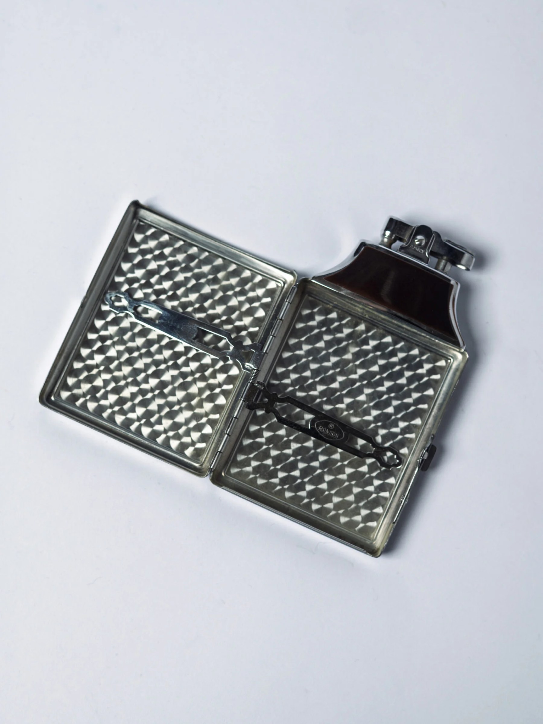1940s Art Deco ‘RONSON Mastercase’ enamel cigarette case & lighter in original box
