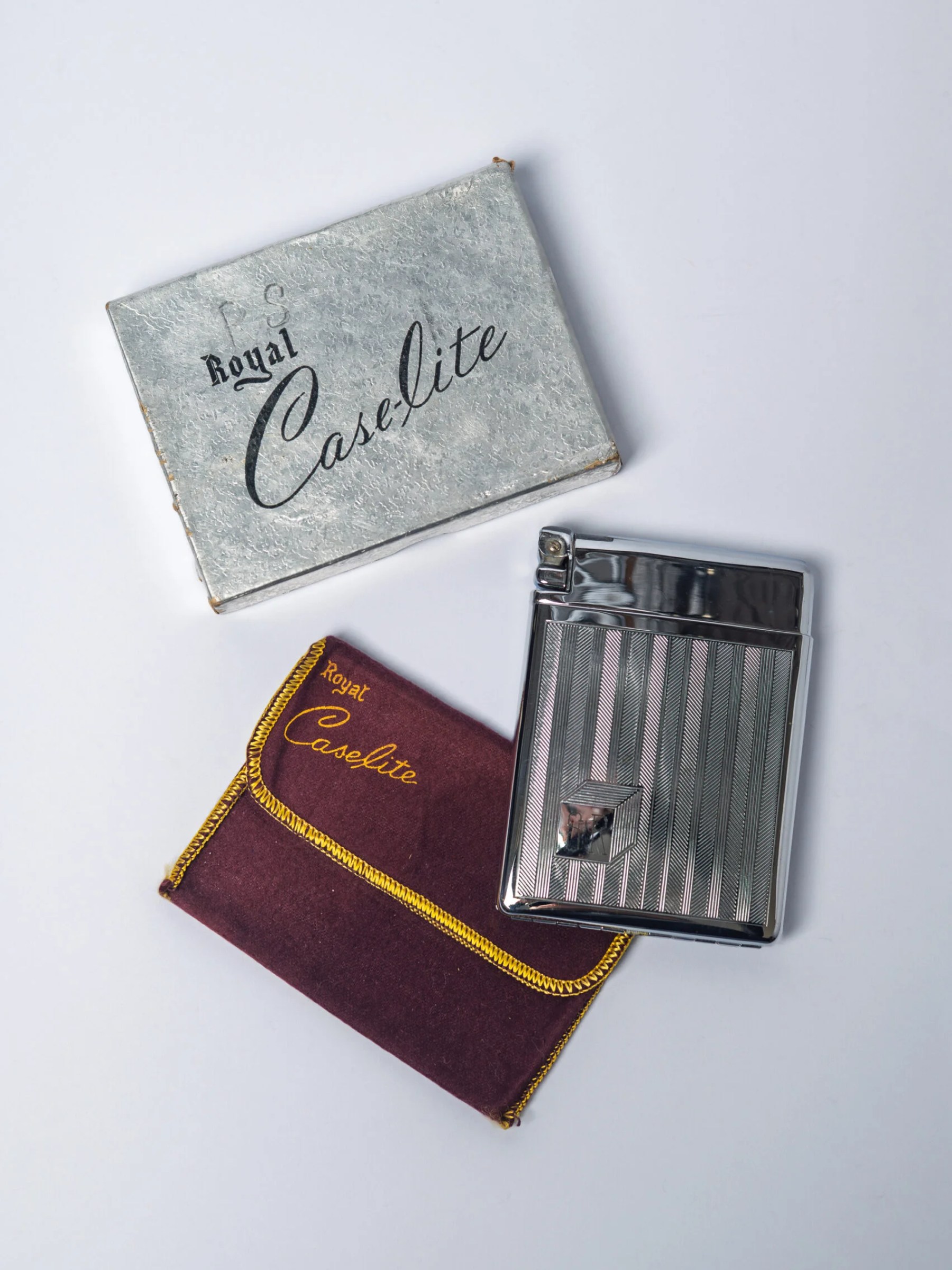 1940s ‘Royal Case-Lite’ chrome cigarette case & lighter in original box