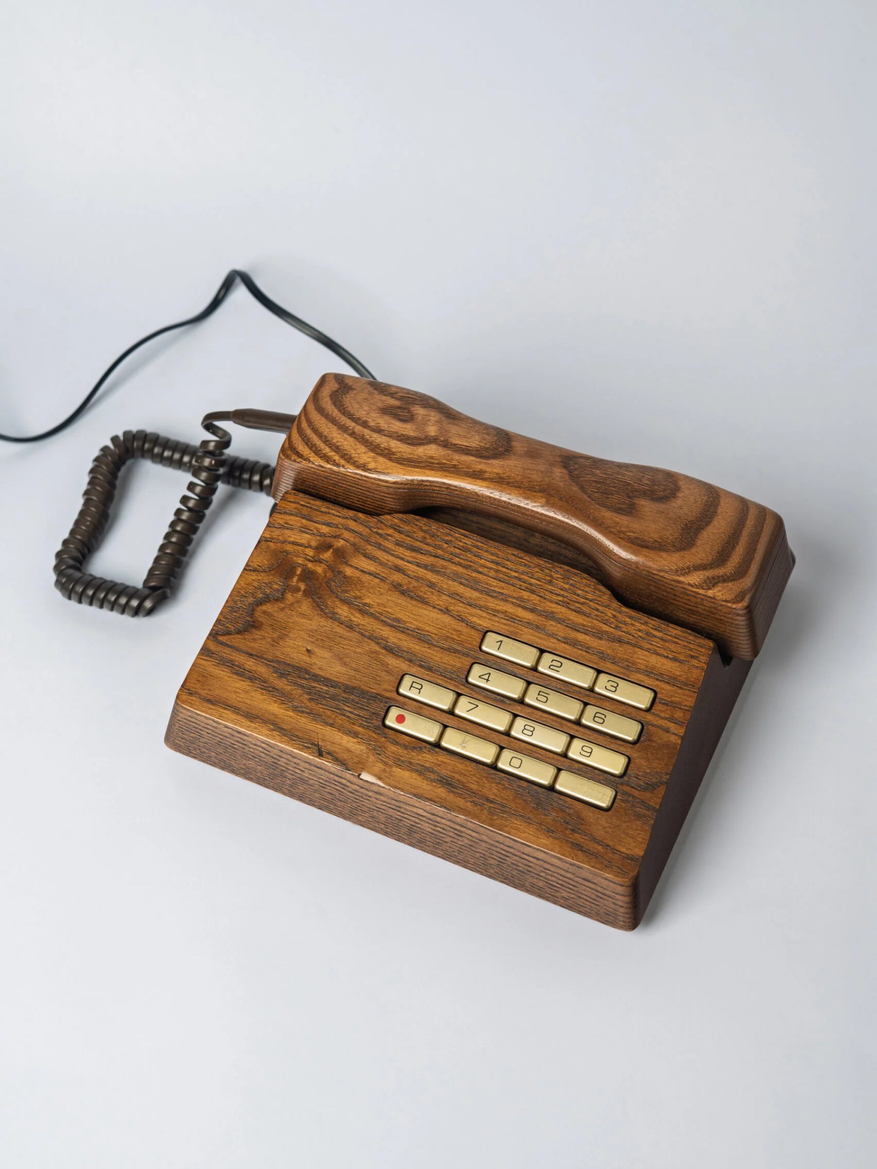 1970s Mid-Century Modern ‘Gfeller Trub’ restored solid teak wood telephone