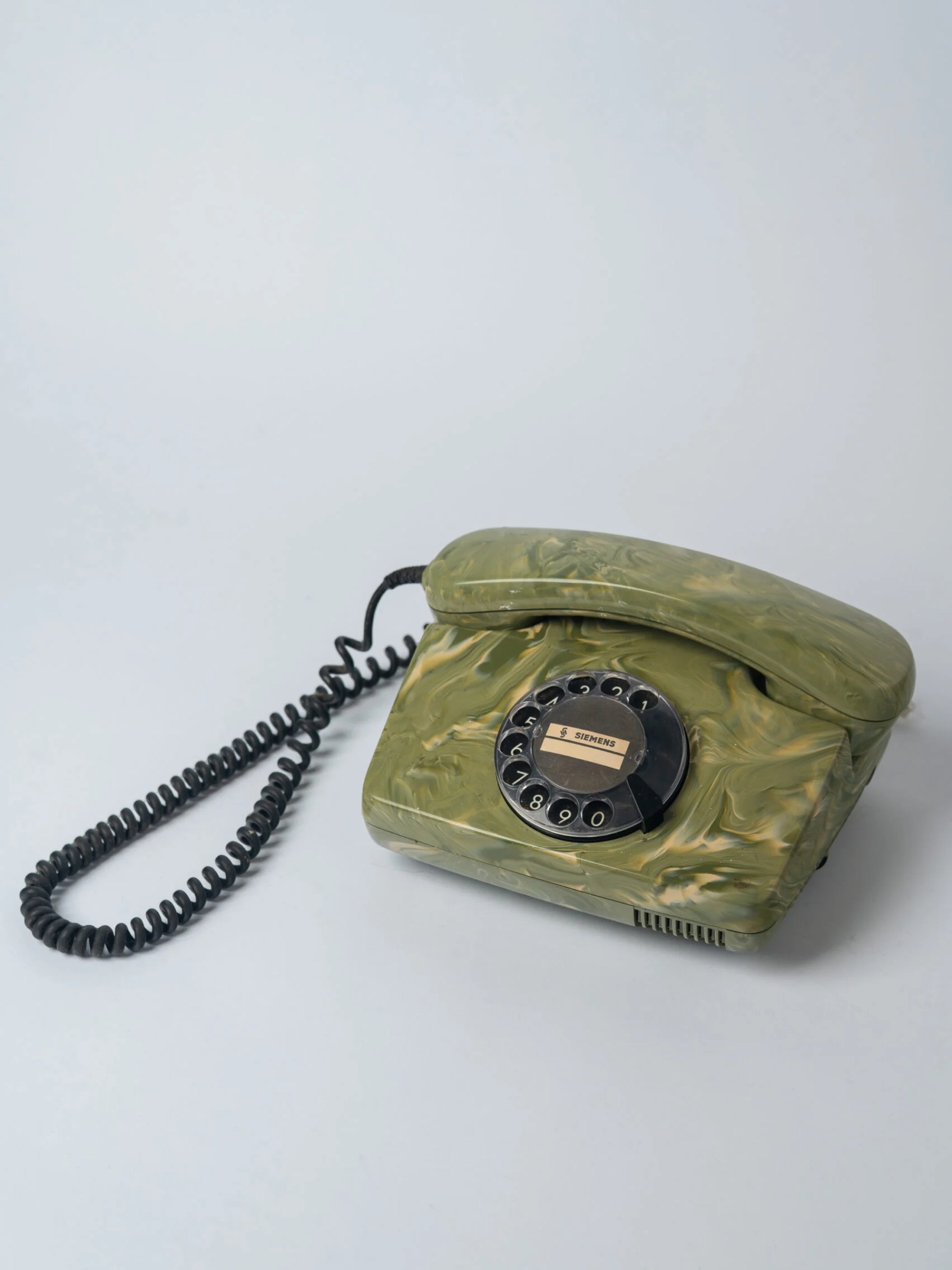 1970s Mid-Century Modern ‘Siemens’ green marble effect plastic rotary telephone